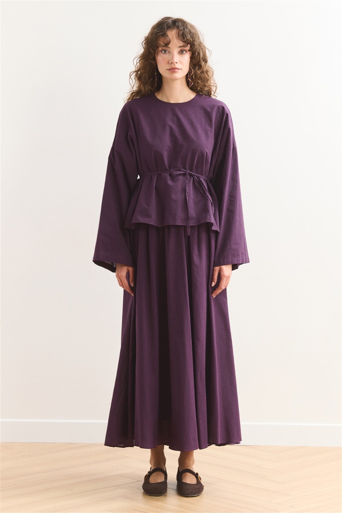 Yaka Nakış Detaylı Vual Etek Takım - Mürdüm