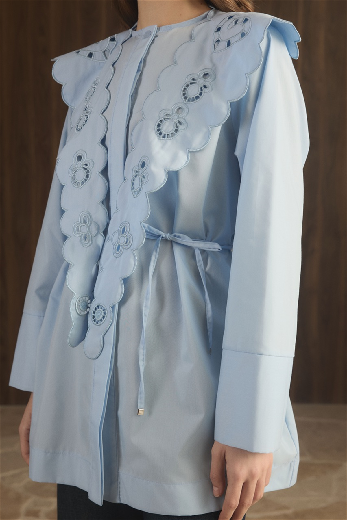 Yaka Nakışlı Dacron Gömlek - bebe mavisi