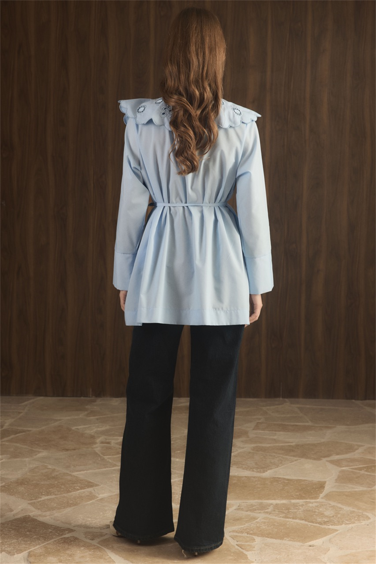 Yaka Nakışlı Dacron Gömlek - bebe mavisi