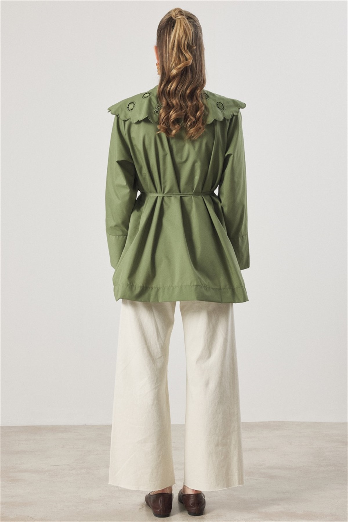 Yaka Nakışlı Dacron Gömlek - Yeşil