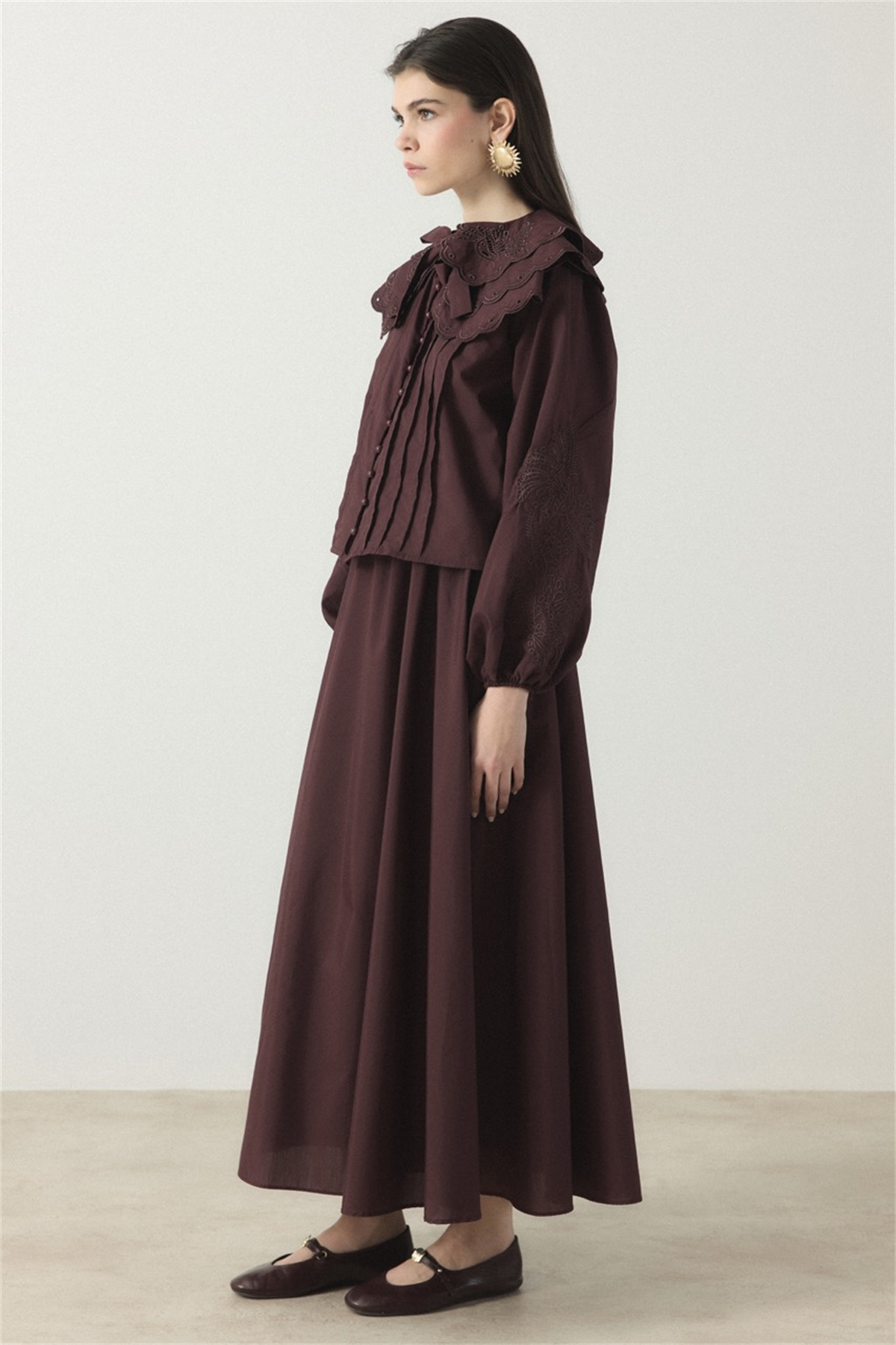 Yaka Nakışlı Dacron Takım - Bordo