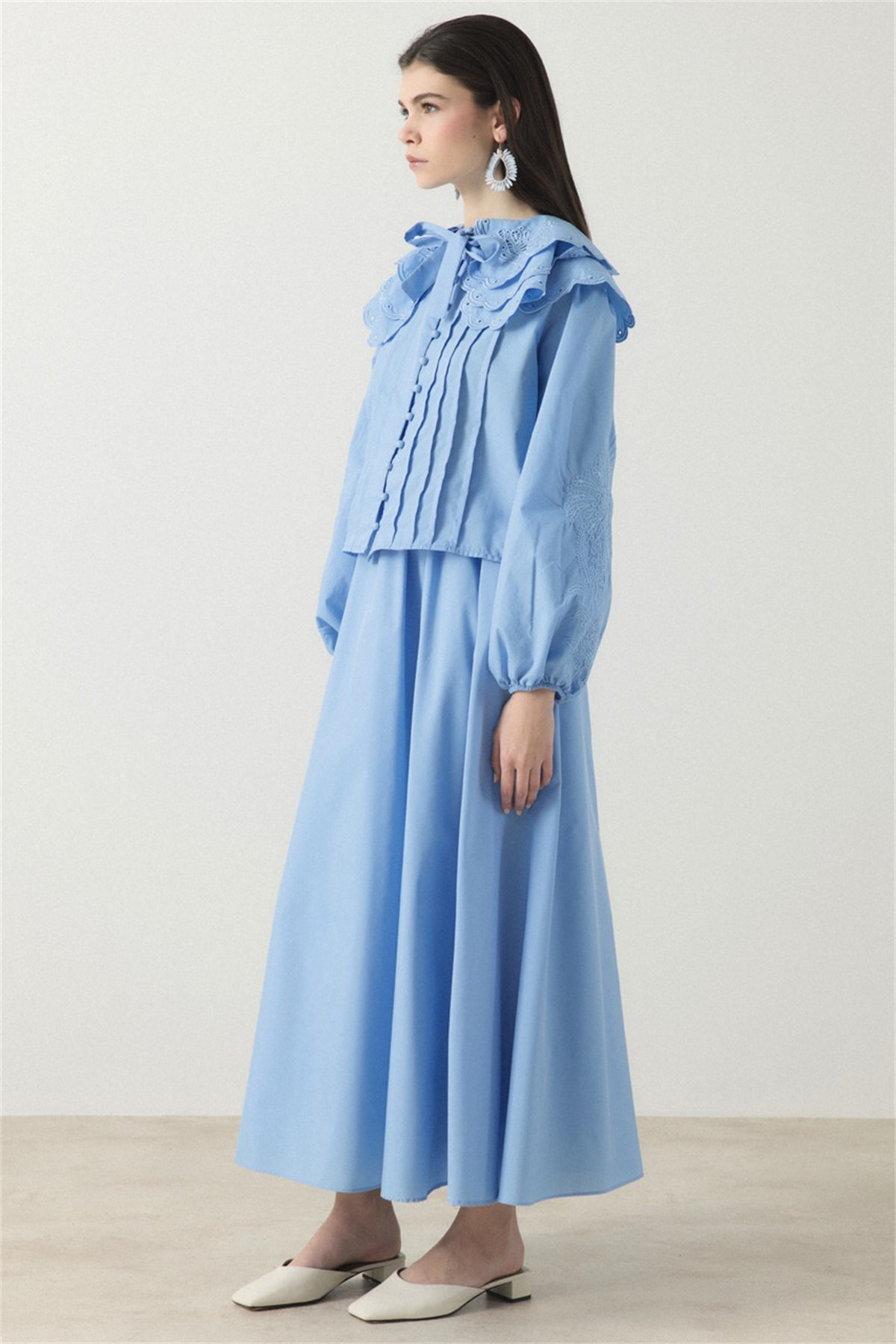 Yaka Nakışlı Dacron Takım - Mavi