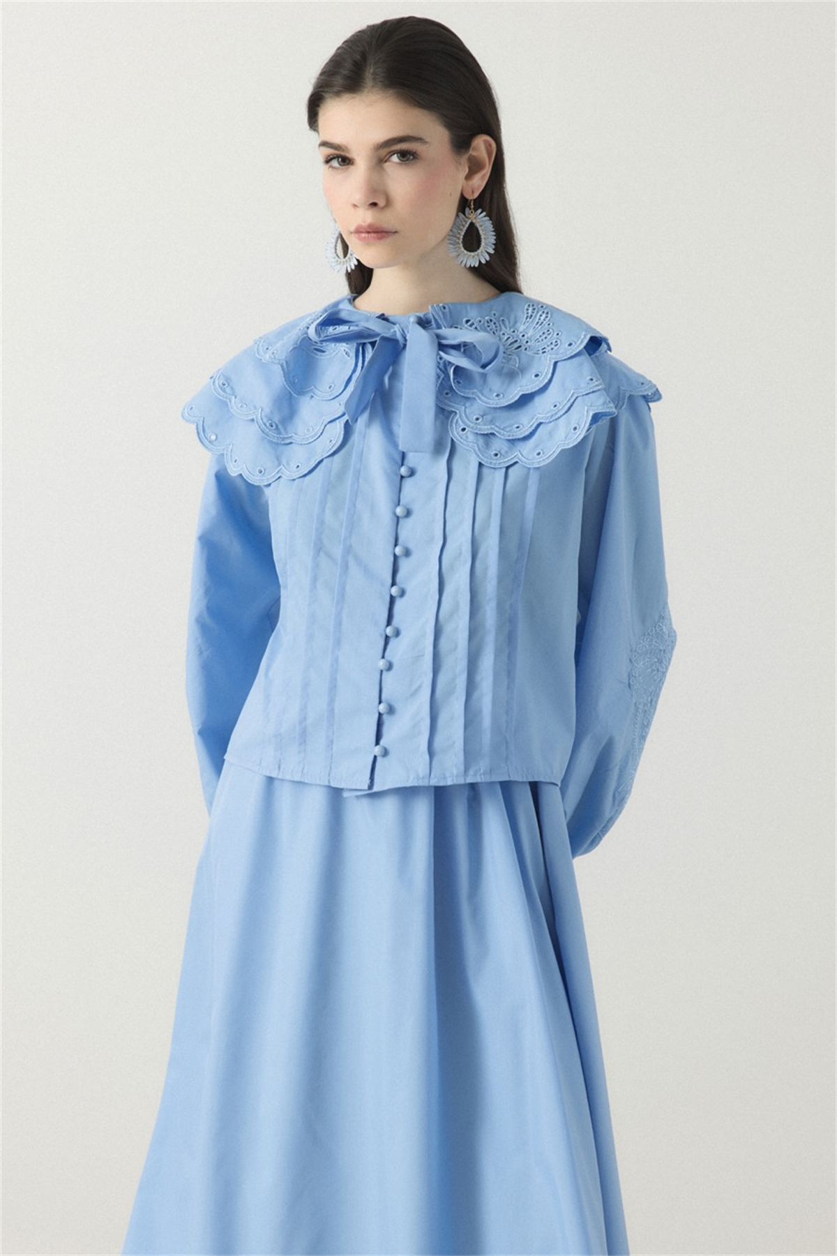 Yaka Nakışlı Dacron Takım - Mavi