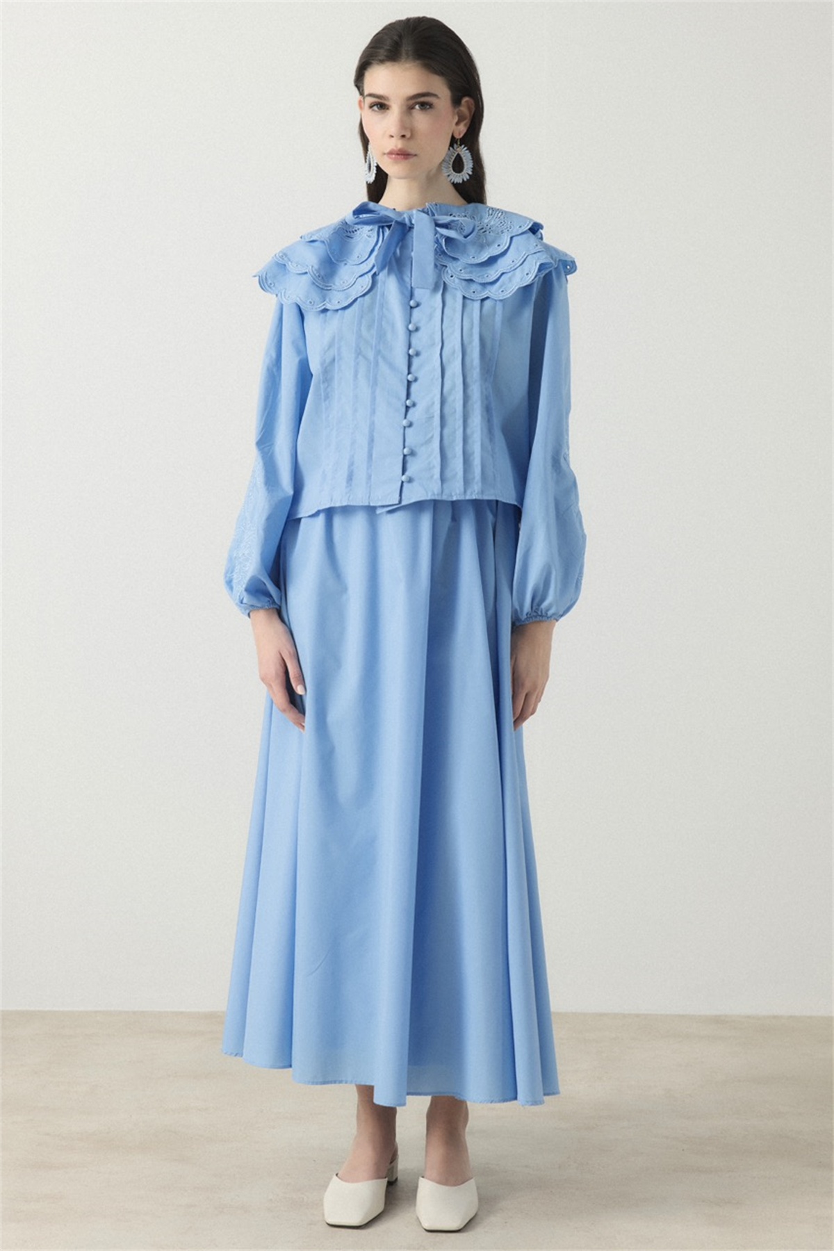 Yaka Nakışlı Dacron Takım - Mavi