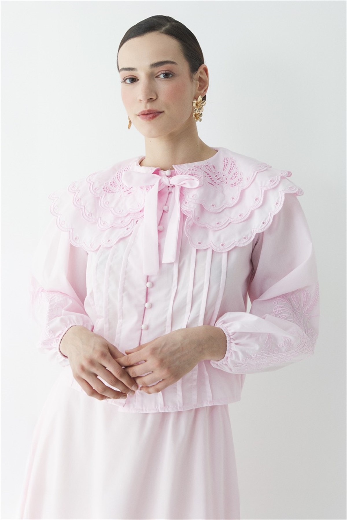 Yaka Nakışlı Dacron Takım - Pembe