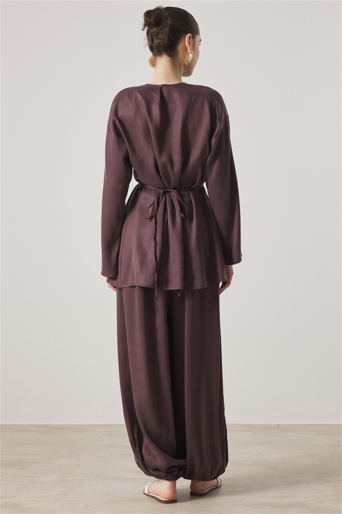 Yırtmaç Detaylı Pantolonlu Takım - Bordo