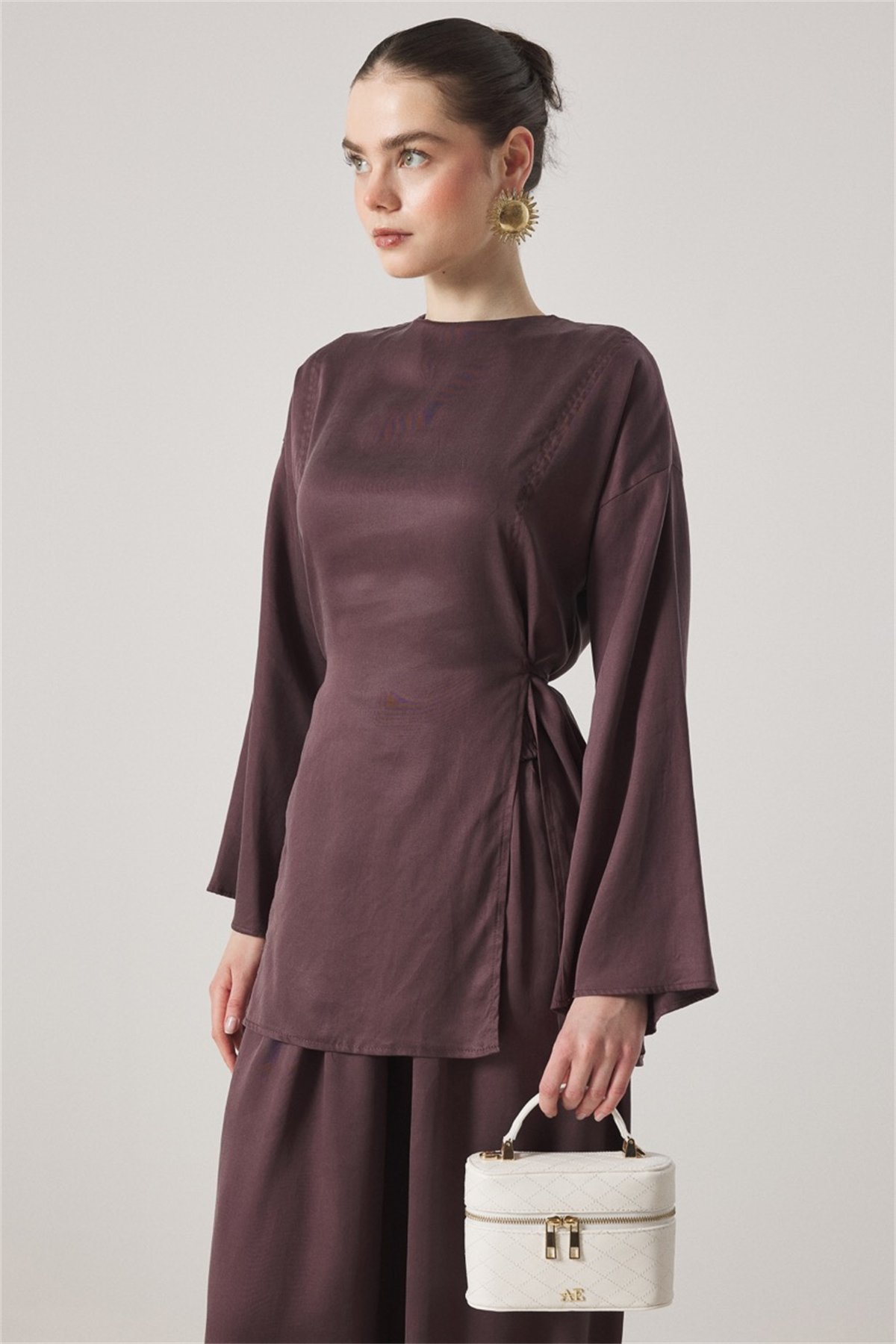 Yırtmaç Detaylı Pantolonlu Takım - Bordo