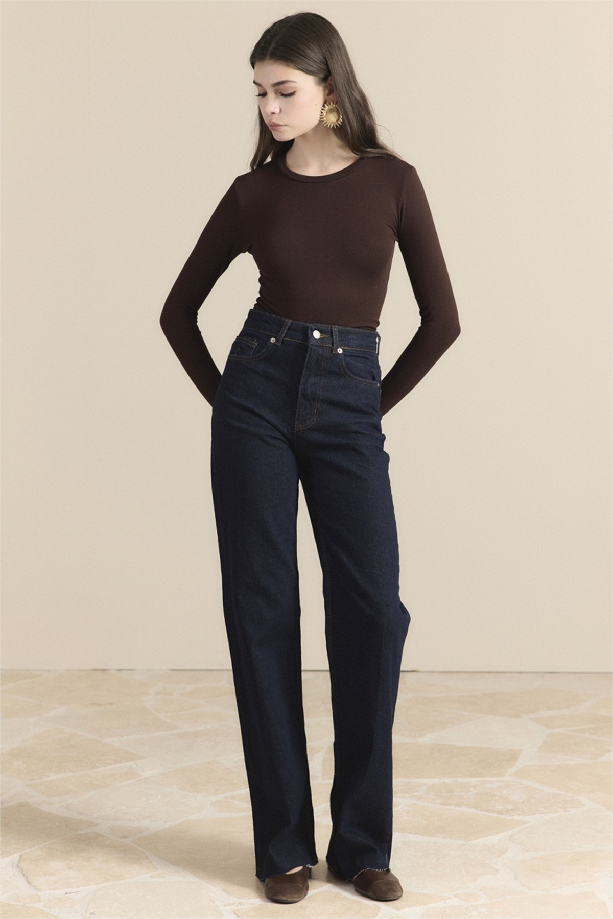 Yüksek Bel Straight Kot Pantolon - Koyu Lacivert