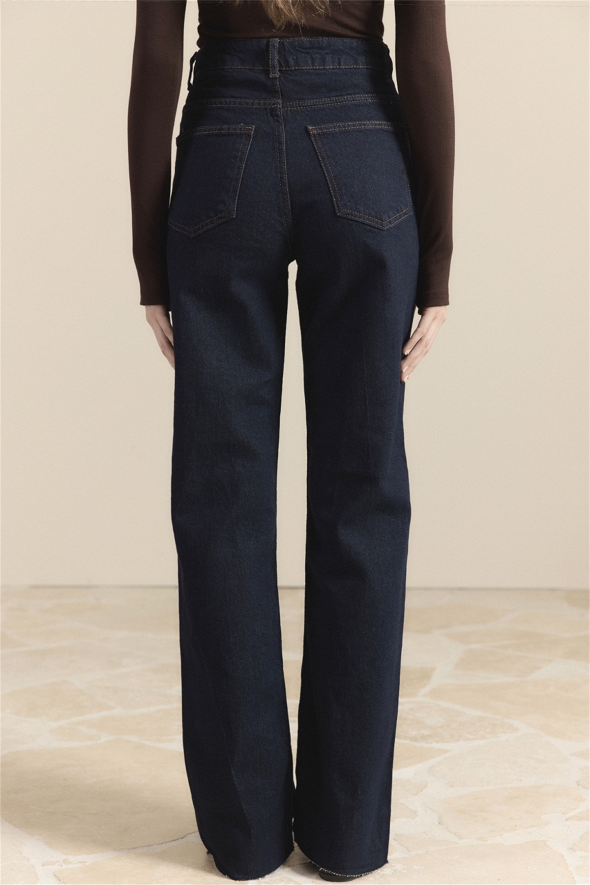 Yüksek Bel Straight Kot Pantolon - Koyu Lacivert