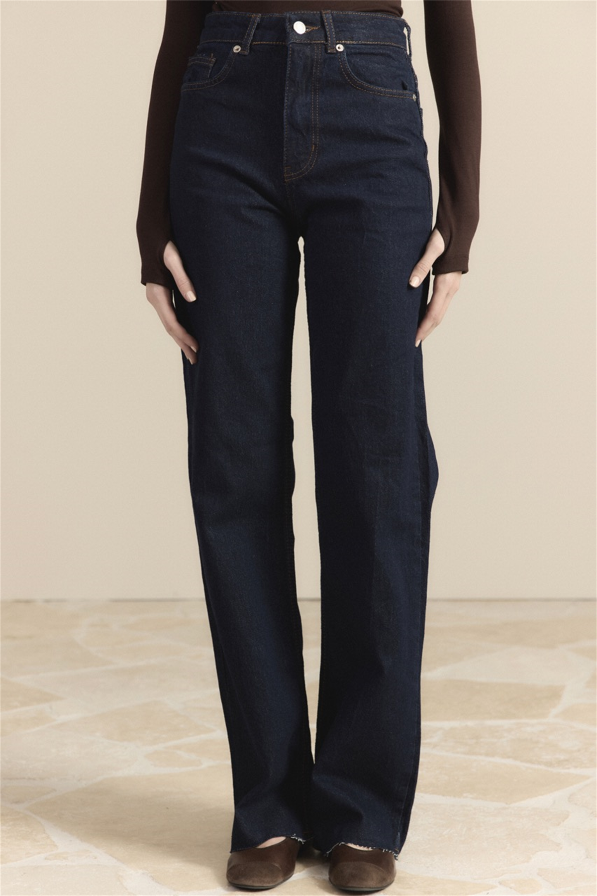 Yüksek Bel Straight Kot Pantolon - Koyu Lacivert