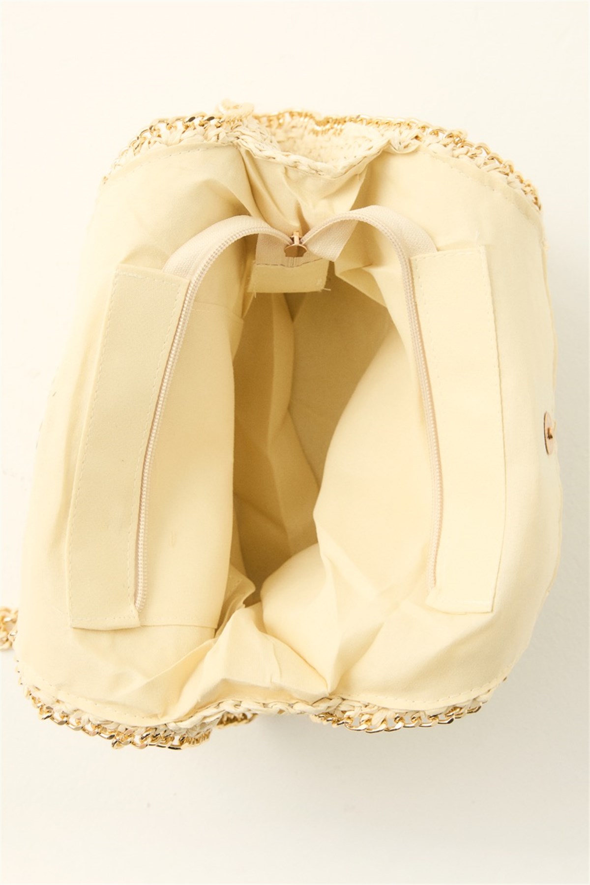 Zincir Askılı Hasır Çanta - Bej