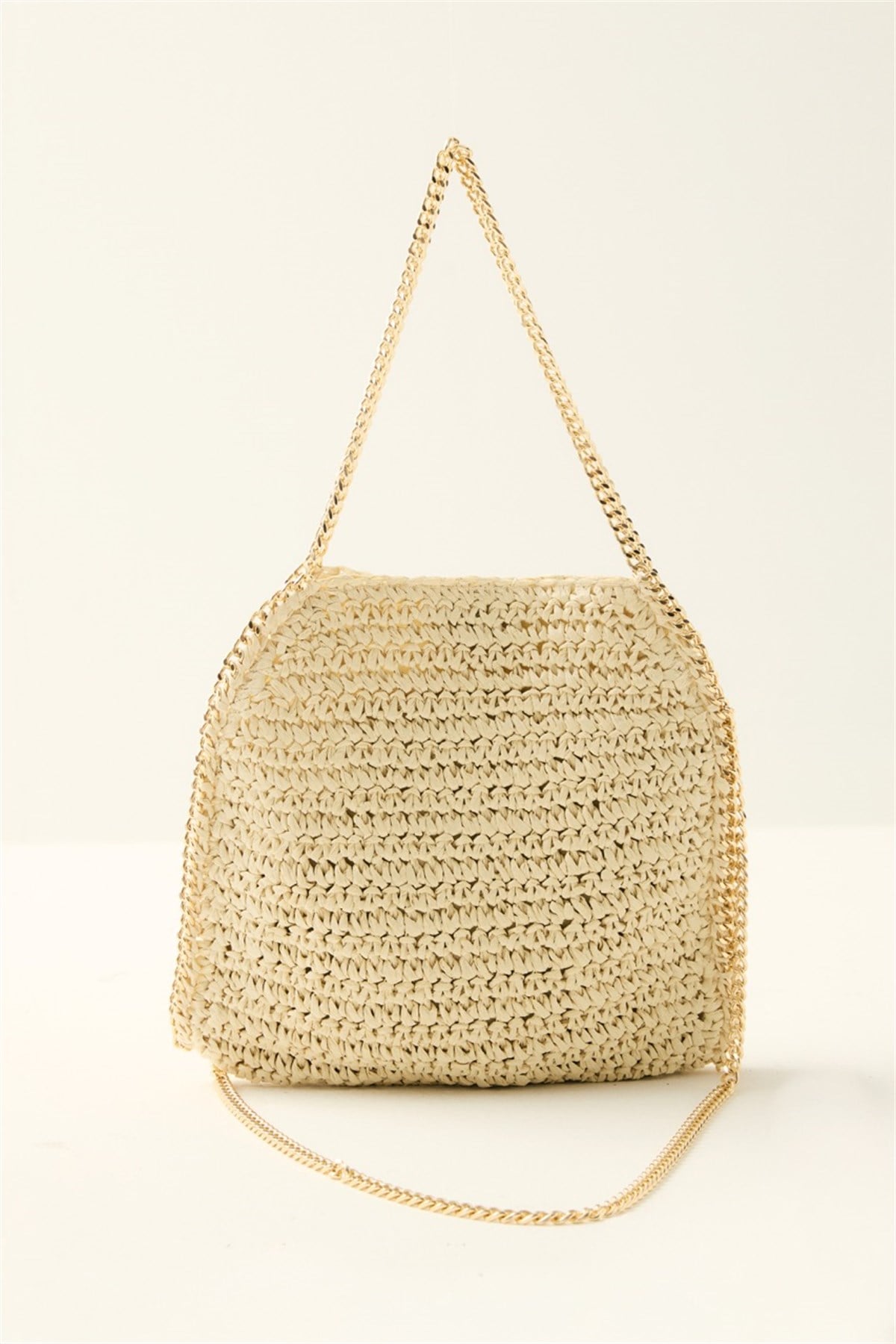 Zincir Askılı Hasır Çanta - Bej