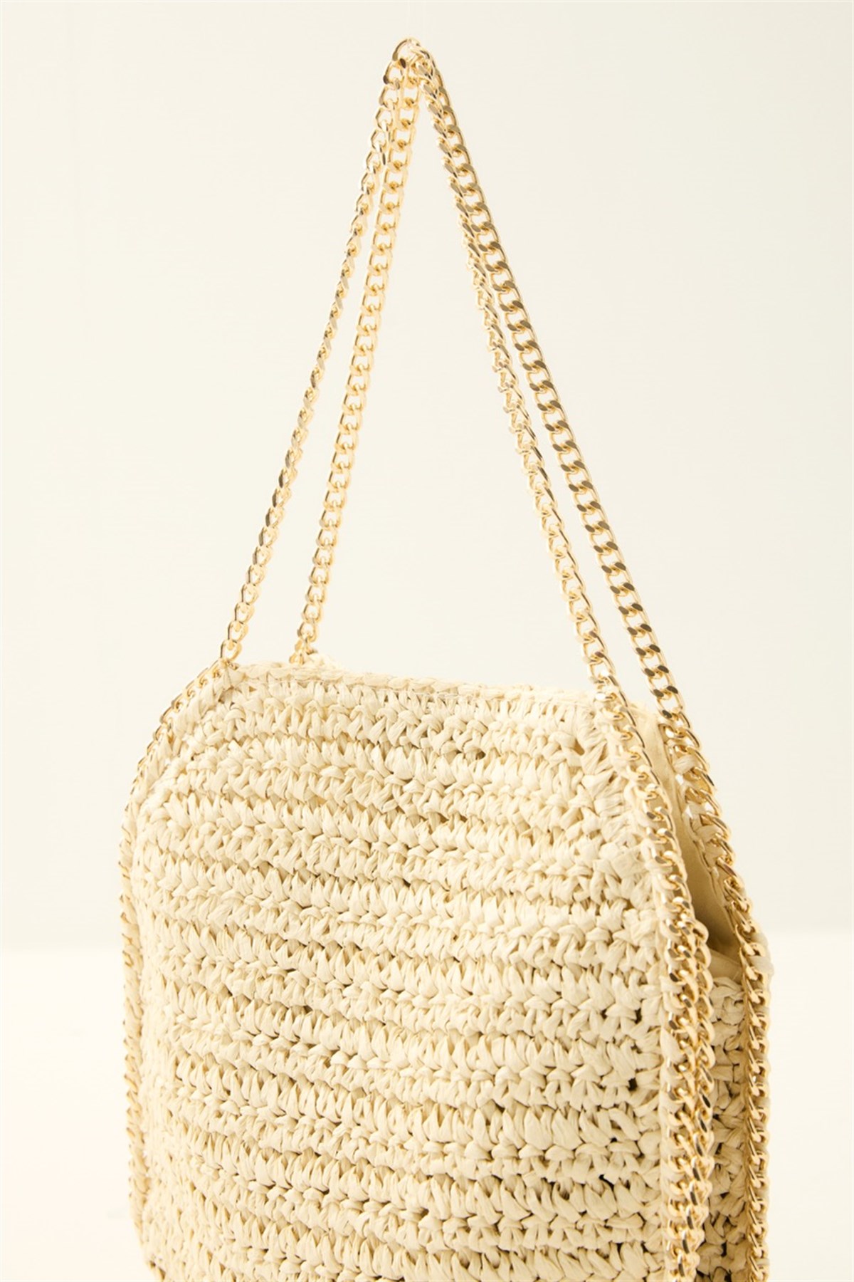 Zincir Askılı Hasır Çanta - Bej