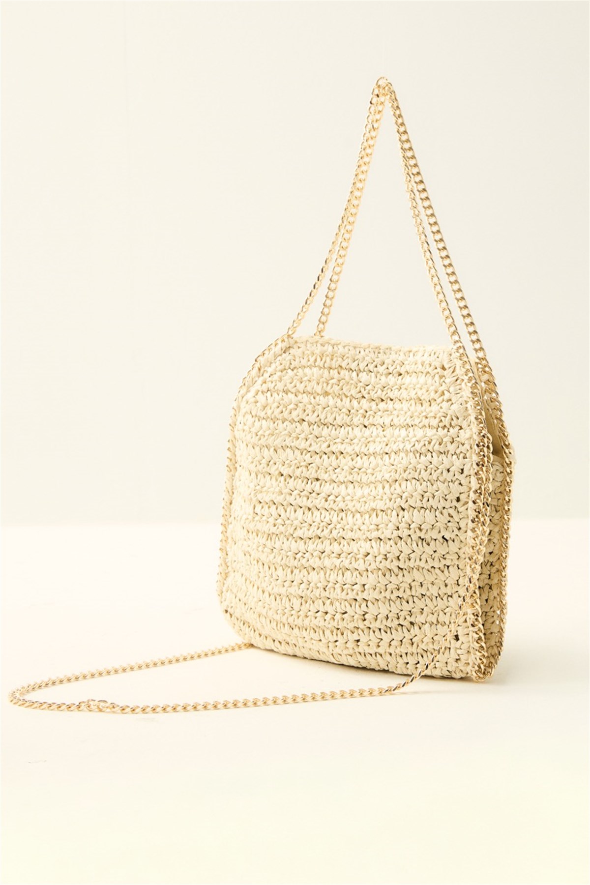 Zincir Askılı Hasır Çanta - Bej