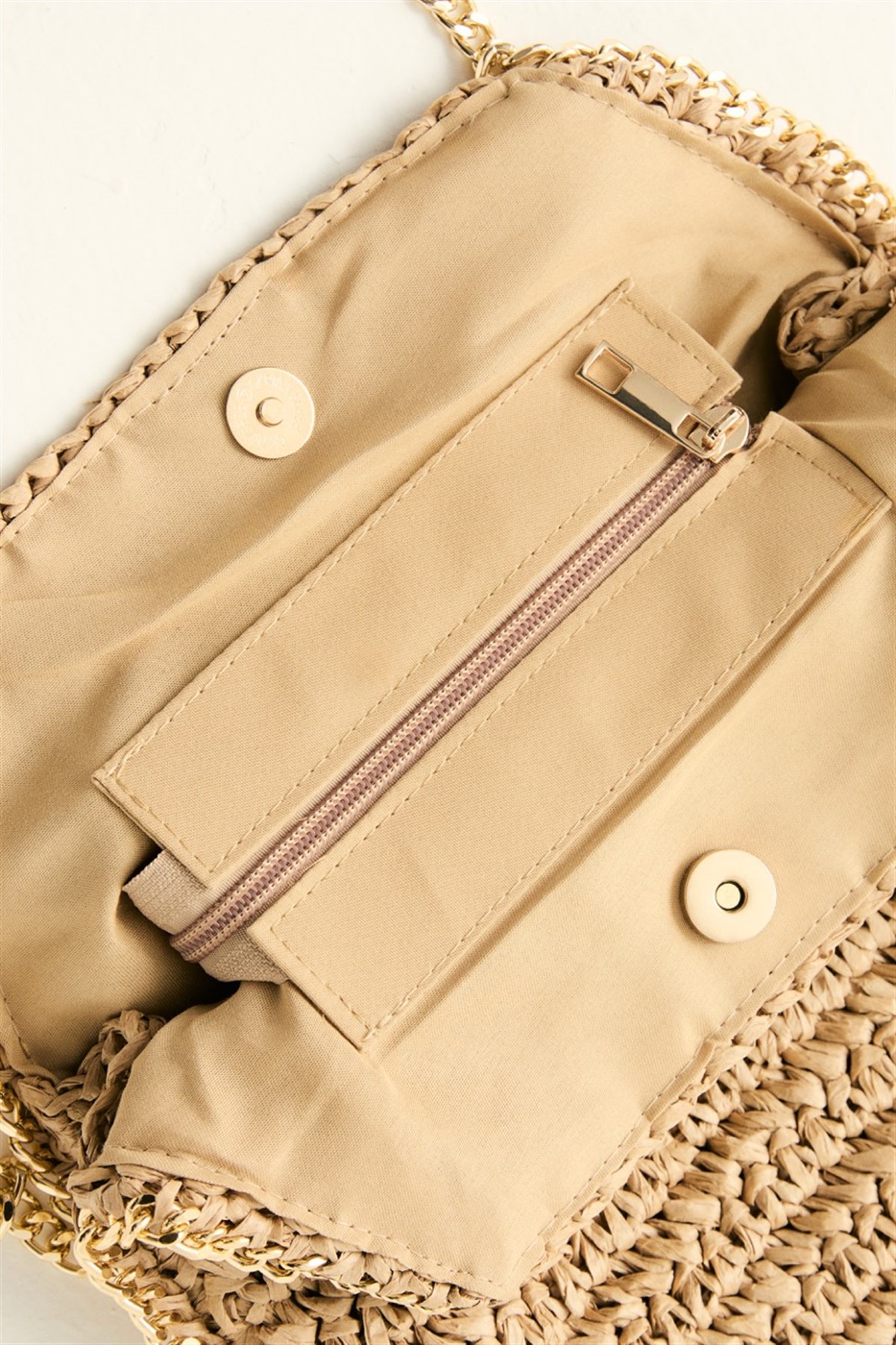 Zincir Askılı Hasır Çanta - Camel