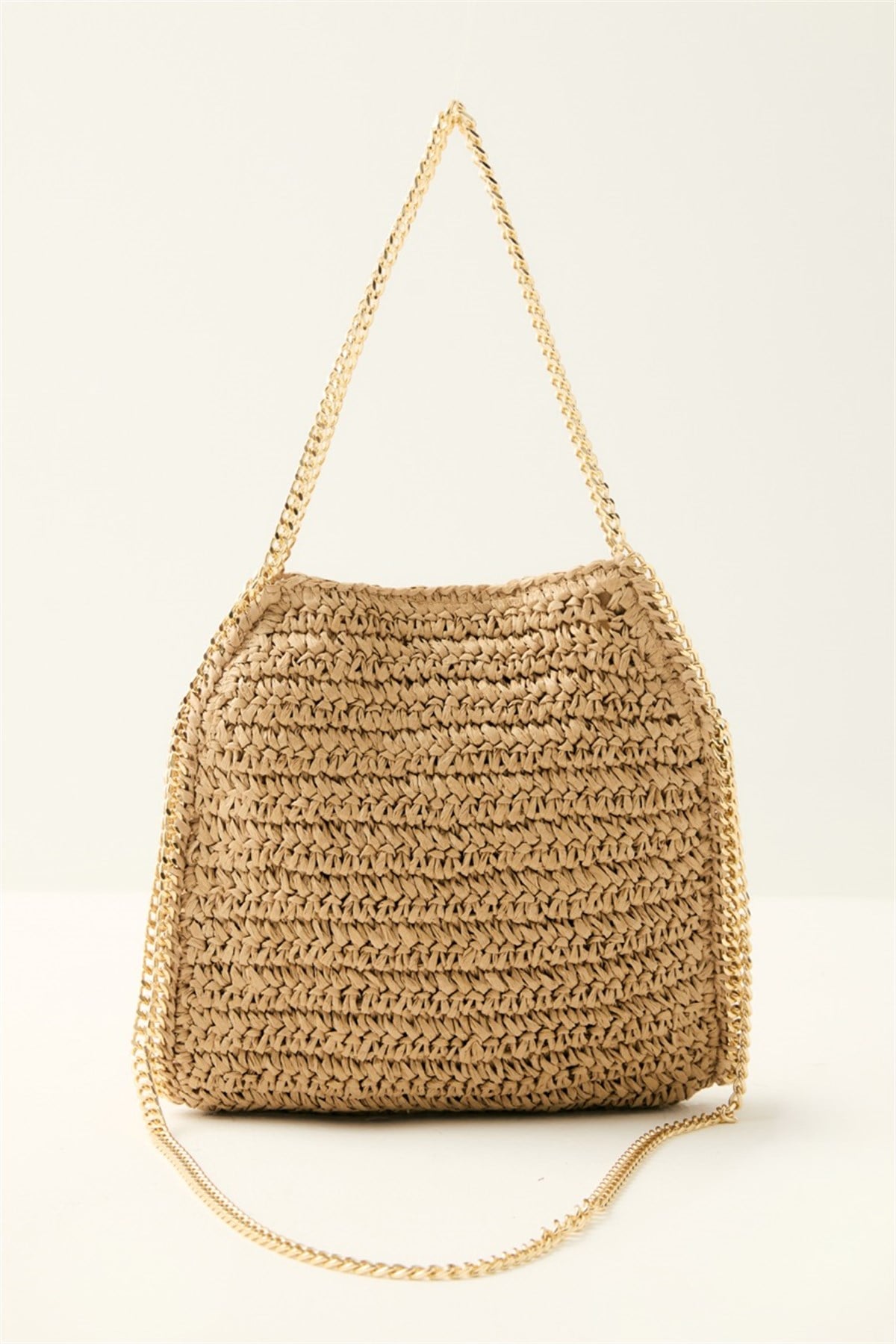 Zincir Askılı Hasır Çanta - Camel