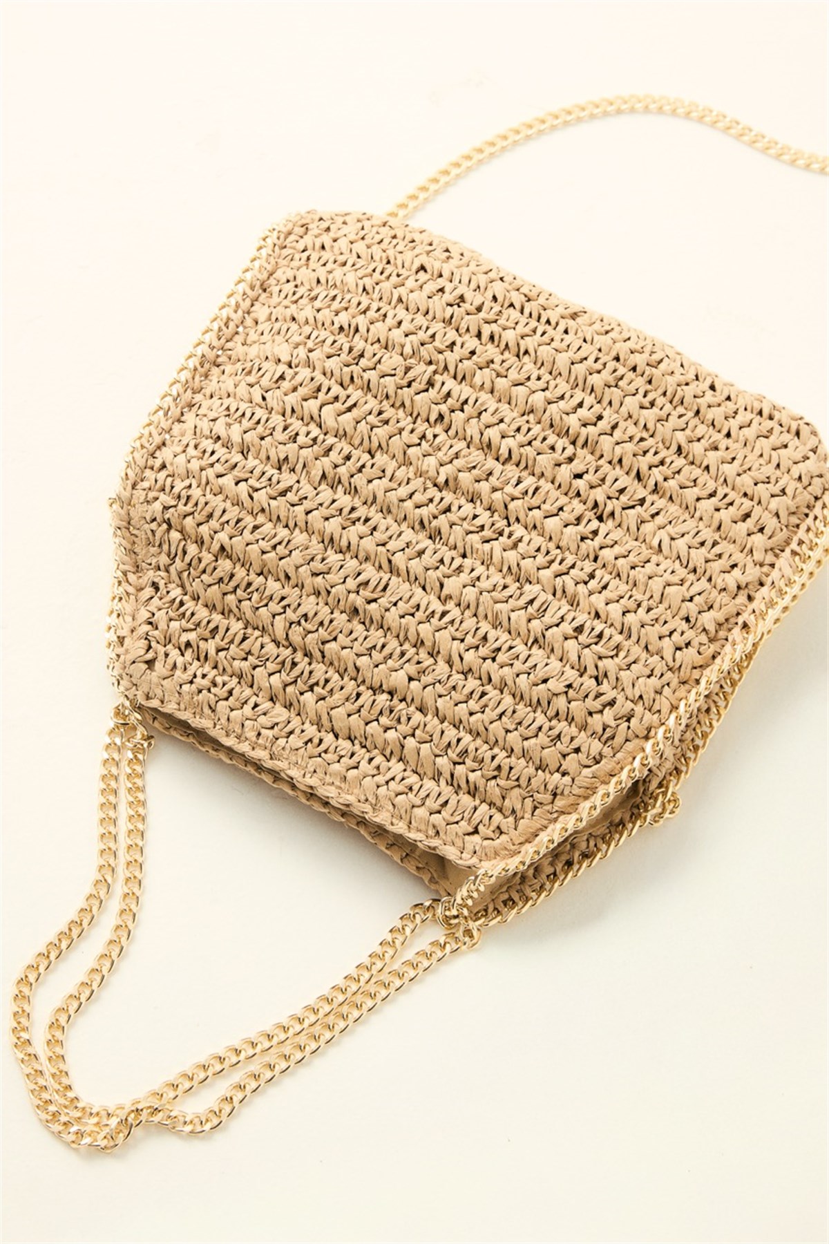 Zincir Askılı Hasır Çanta - Camel