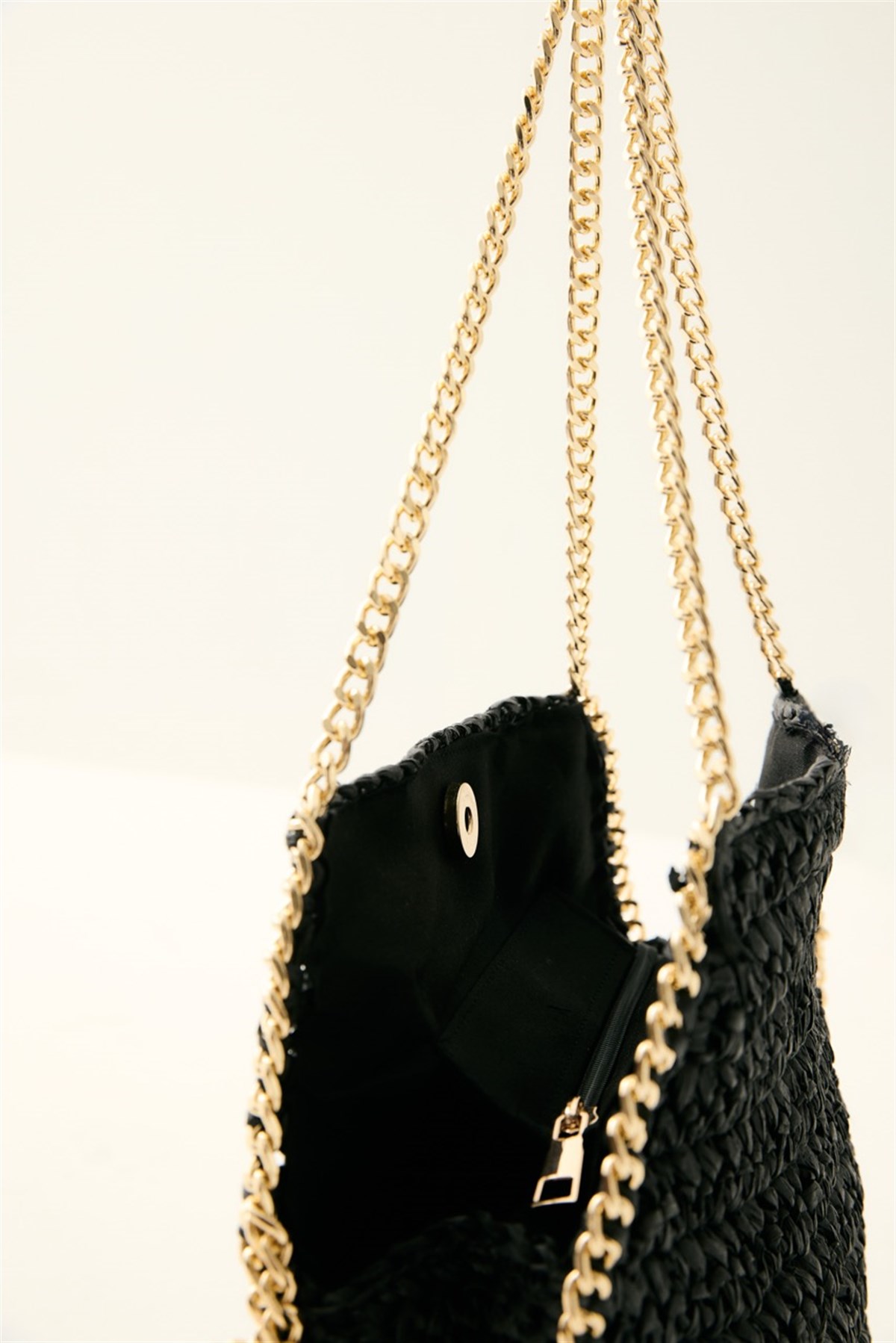 Zincir Askılı Hasır Çanta - Siyah