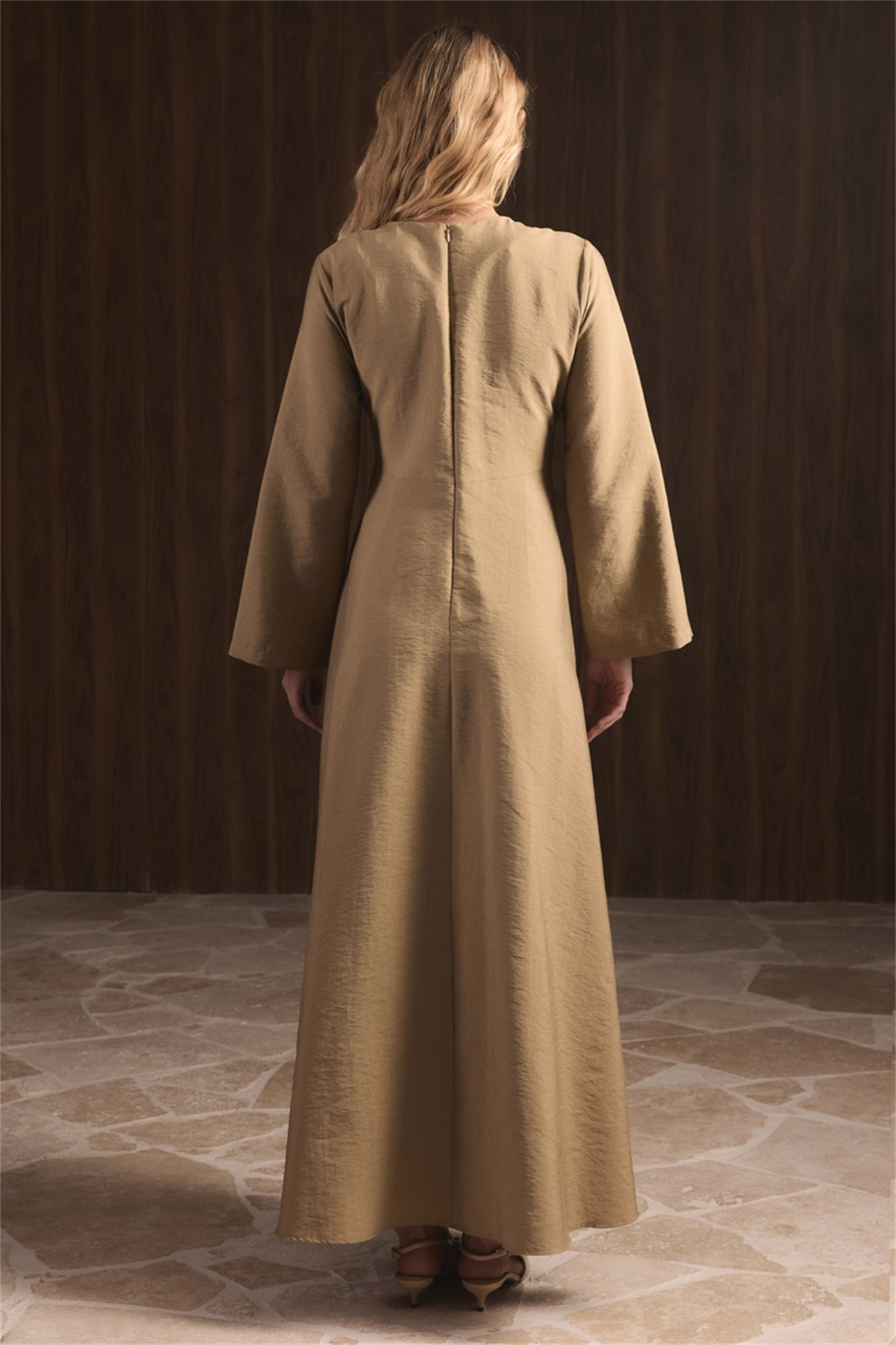 Zoye Önü Broşlu Cupra Elbise - Haki