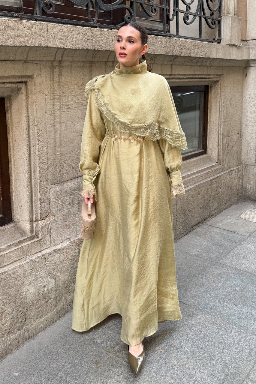 Aller Dantel Detaylı Elbise - Çağla