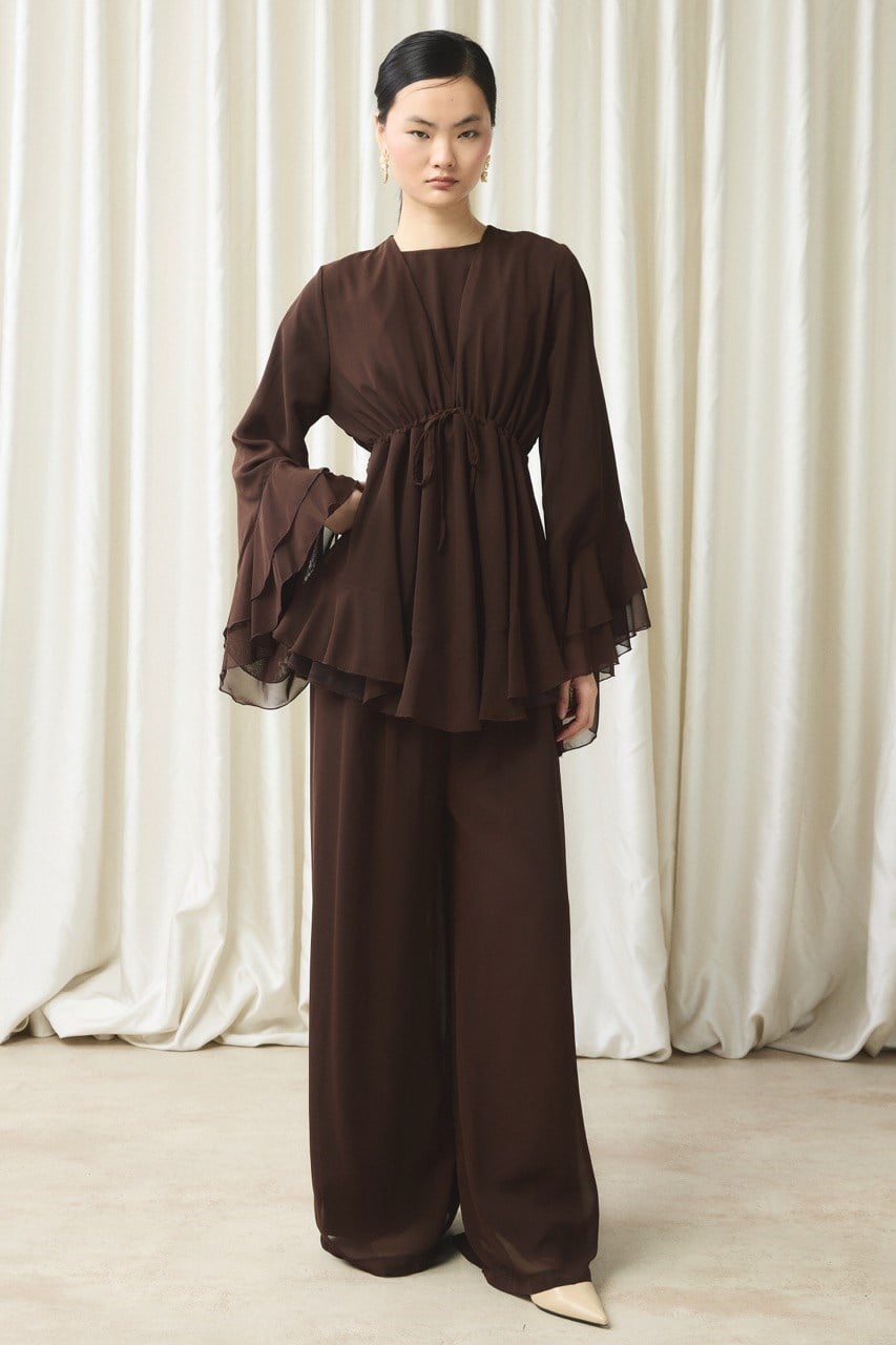 Bel Tünelli Şifon Takım - Kahve