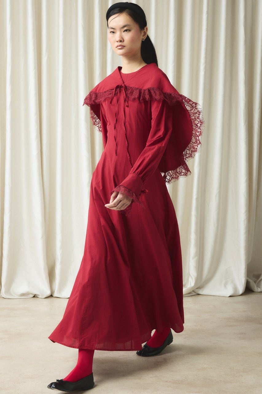 Belden Bağlama Detaylı Vual Elbise - Kırmızı