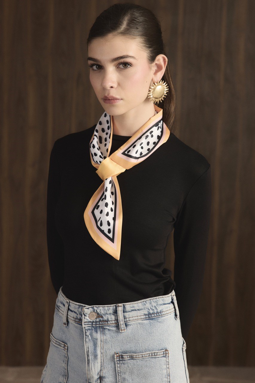 Benekli İçten Geçme Kravat Fular - Sarı