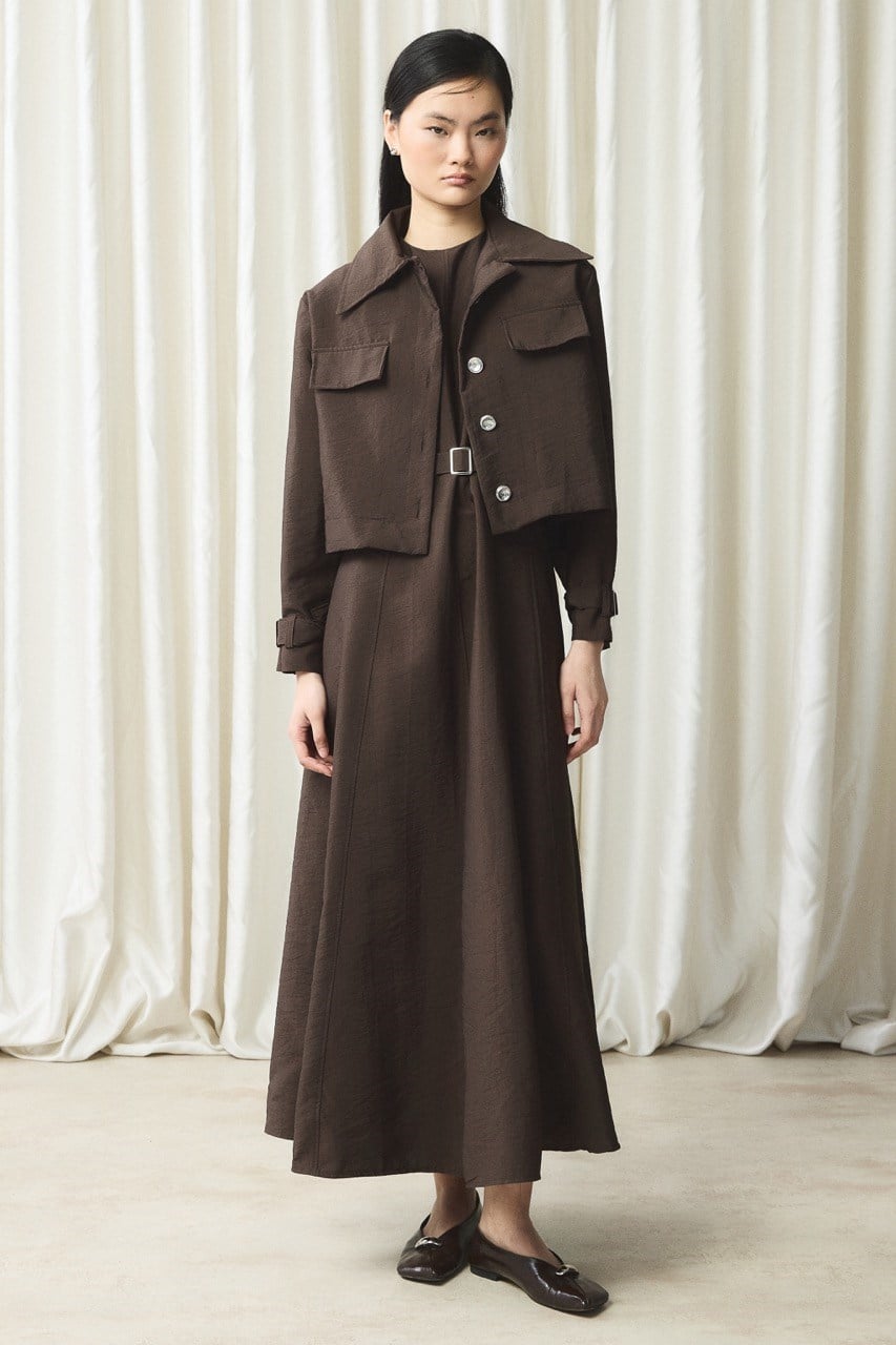 Ceketli Cupra Jile Elbise - Kahve