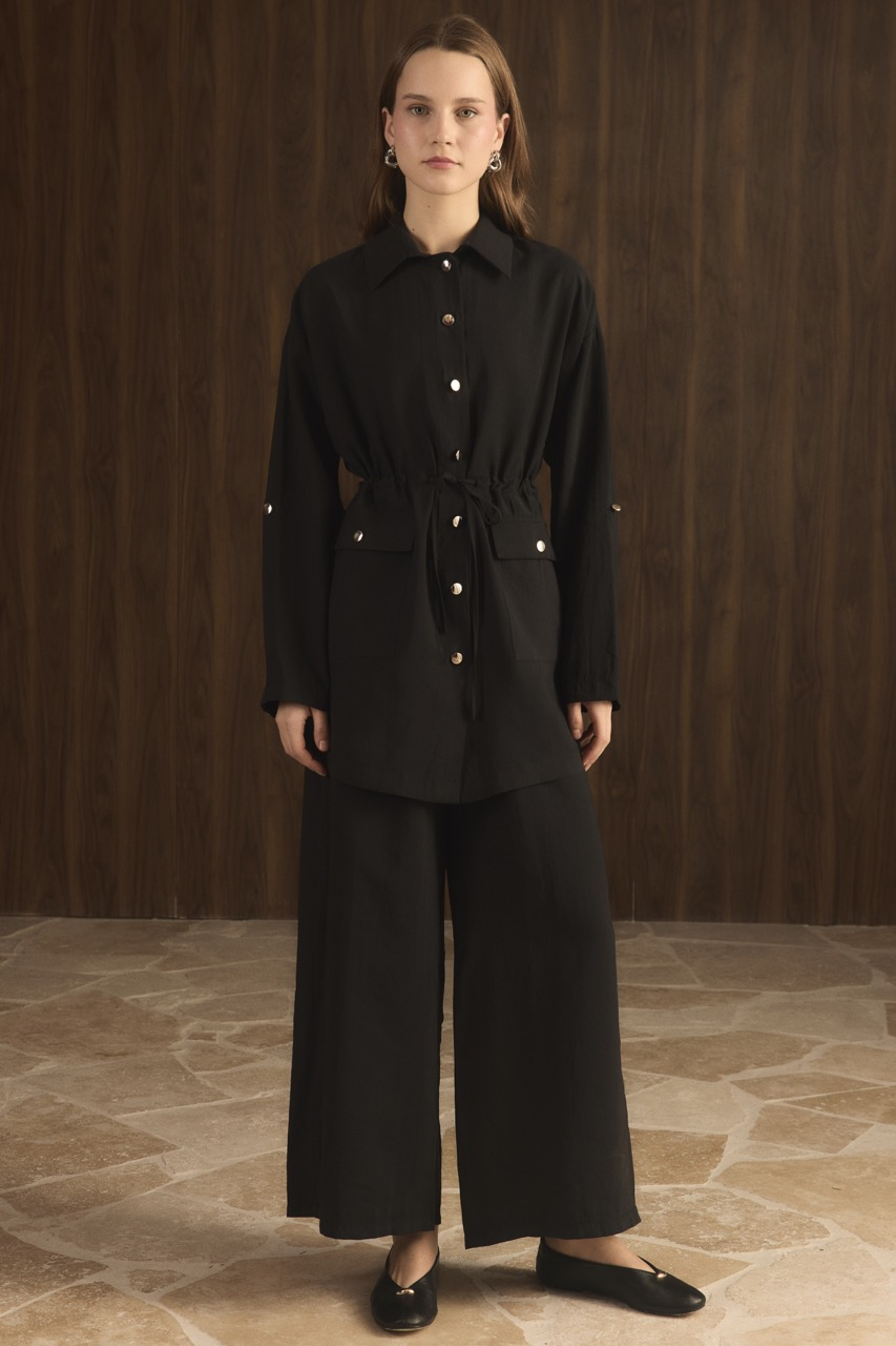 Çıtçıt Detaylı Pantolonlu Takım - Siyah