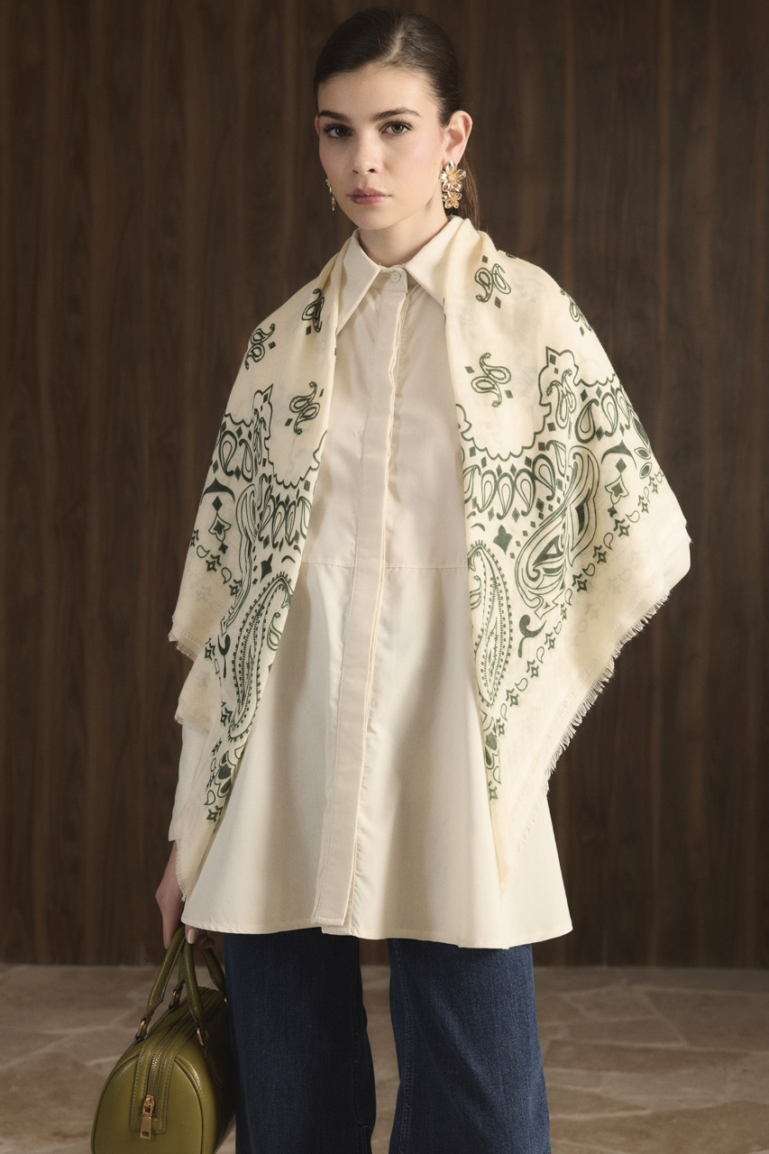 Desen Baskılı Cottonic Şal - Haki