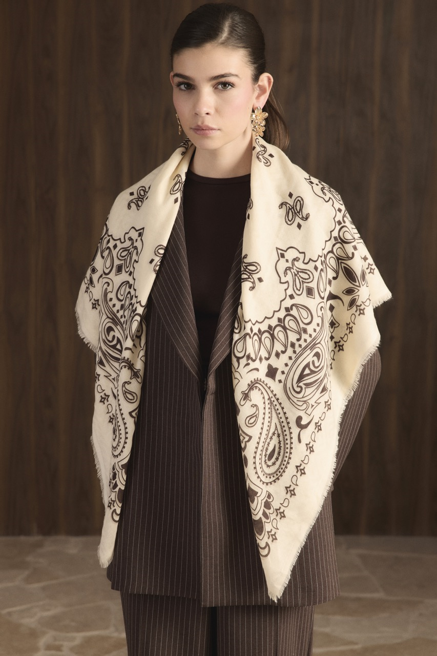 Desen Baskılı Cottonic Şal - Kahve