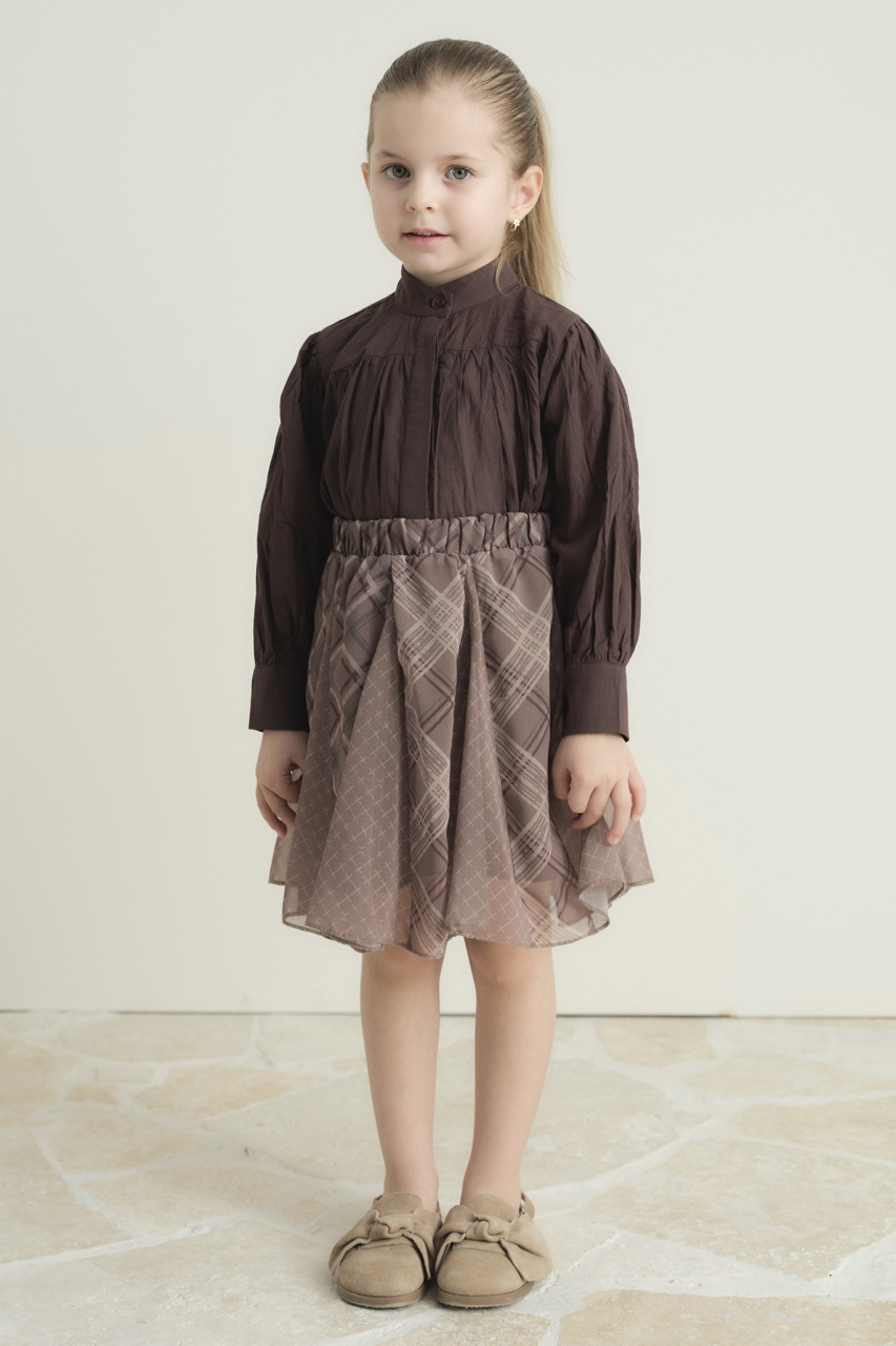 Ekose Şifon Baskılı Etek - Bej