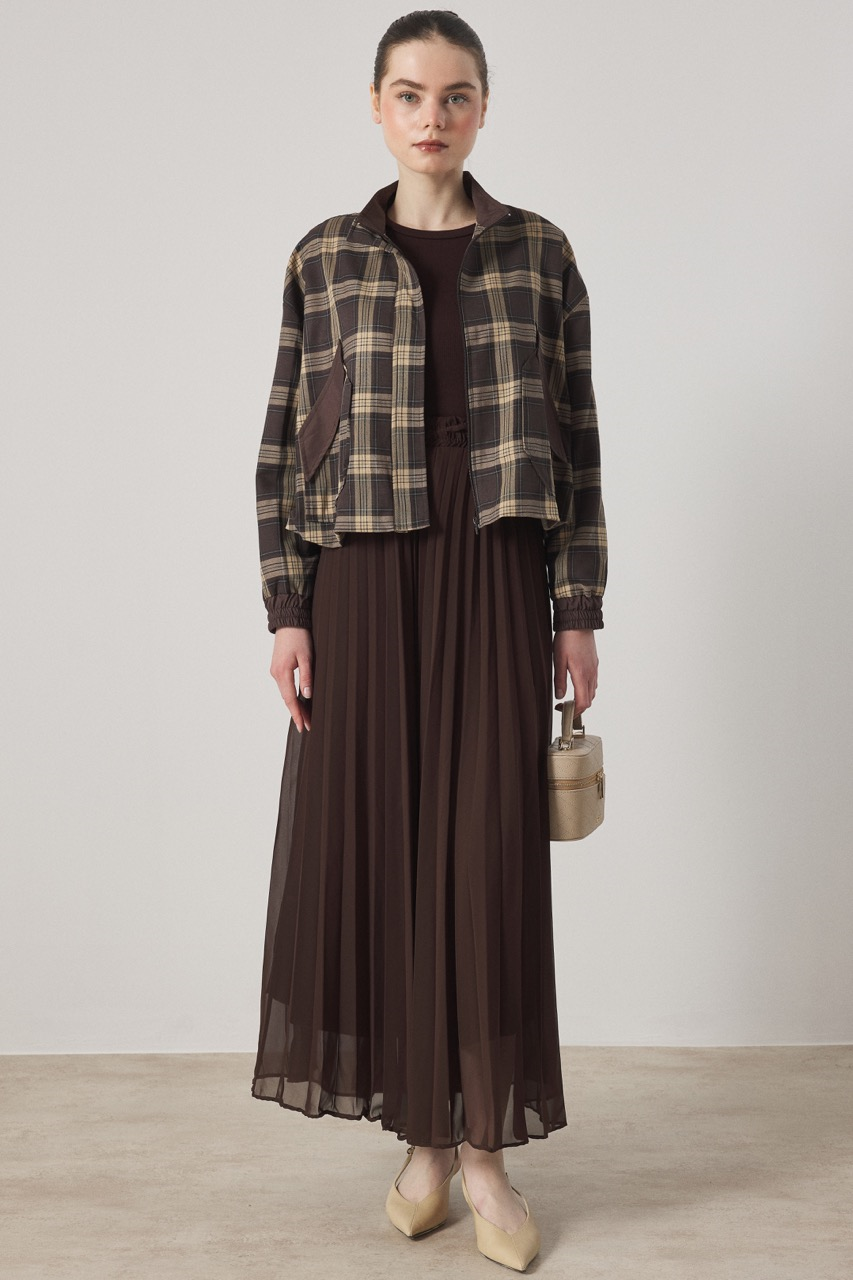 Etek Piliseli Ekose Takım - Kahve