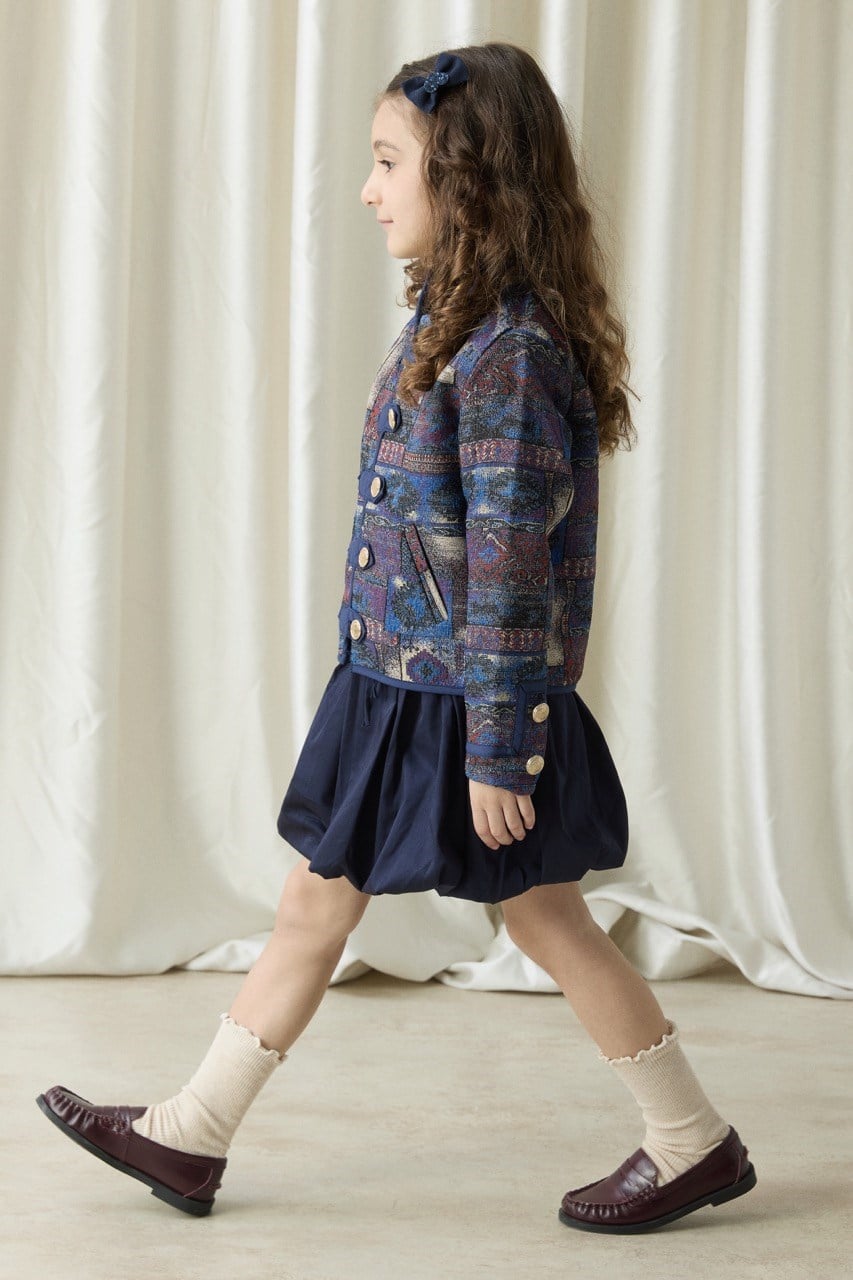 Etnik Desenli Jakar Ceket - Mavi