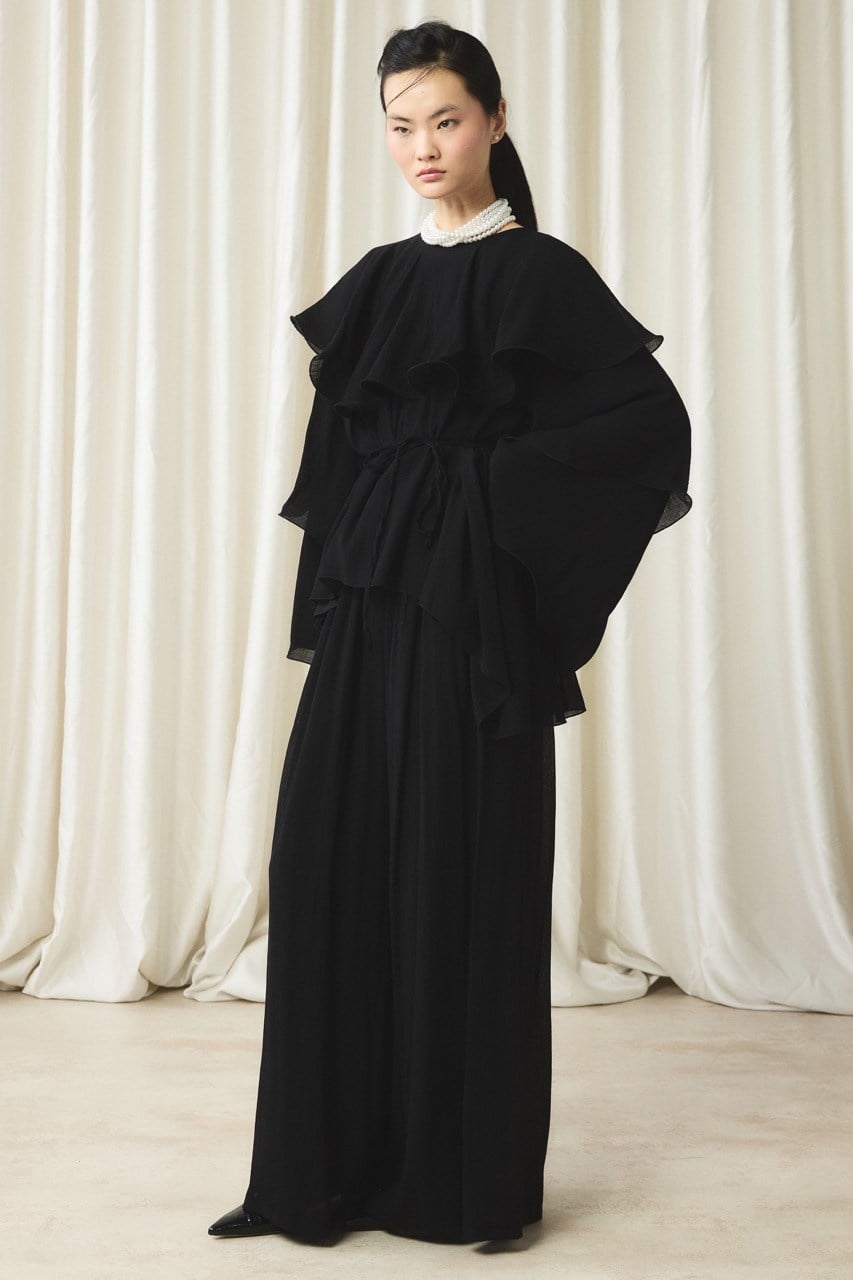 Fırfır Detaylı Pantolon Takım - Siyah