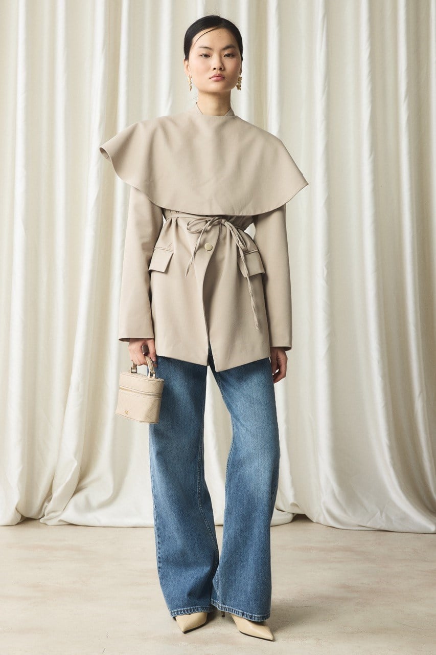 Fularlı Double Blazer Ceket - Bej