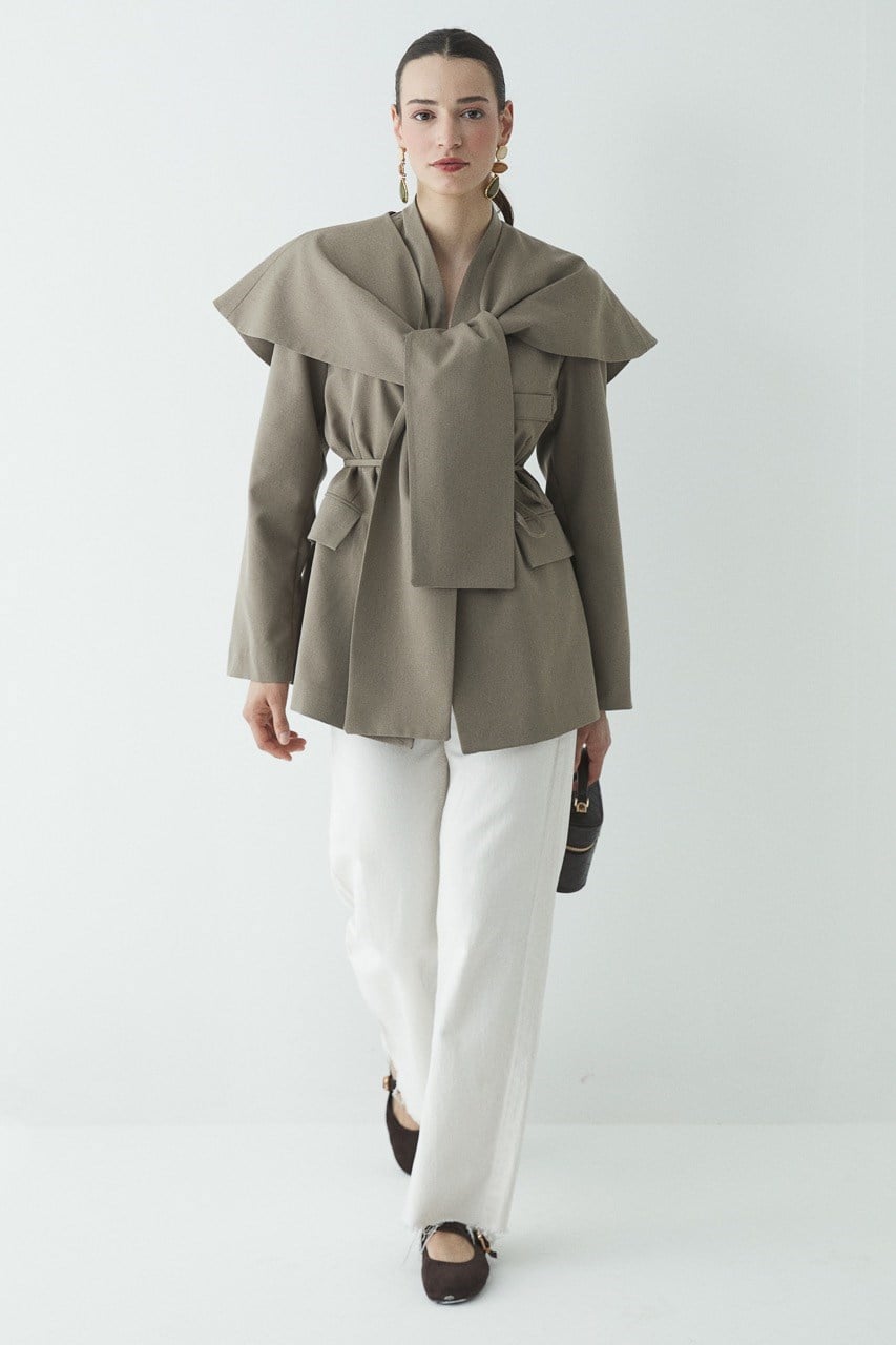 Fularlı Double Blazer Ceket - Çağla