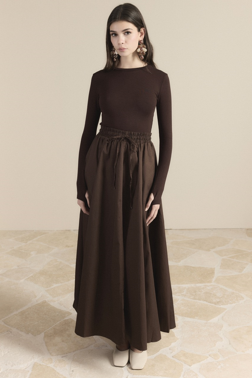 Gabardin Kloş Etek - Kahve