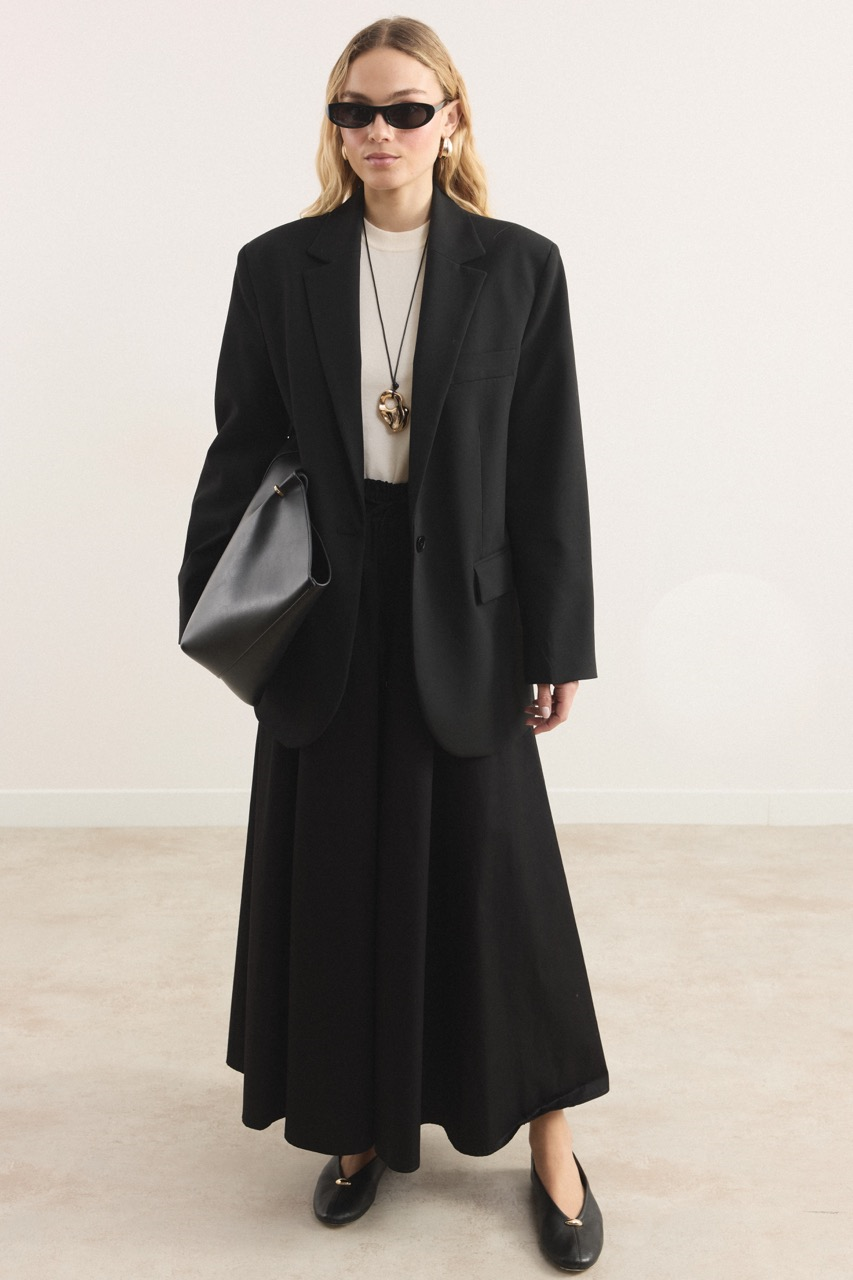 Gabardin Kloş Etek - Siyah