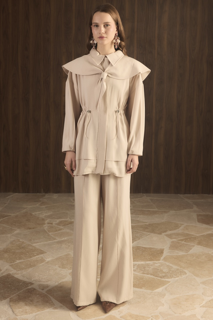 Geniş Yakalı Bel Tünelli Takım - Taş