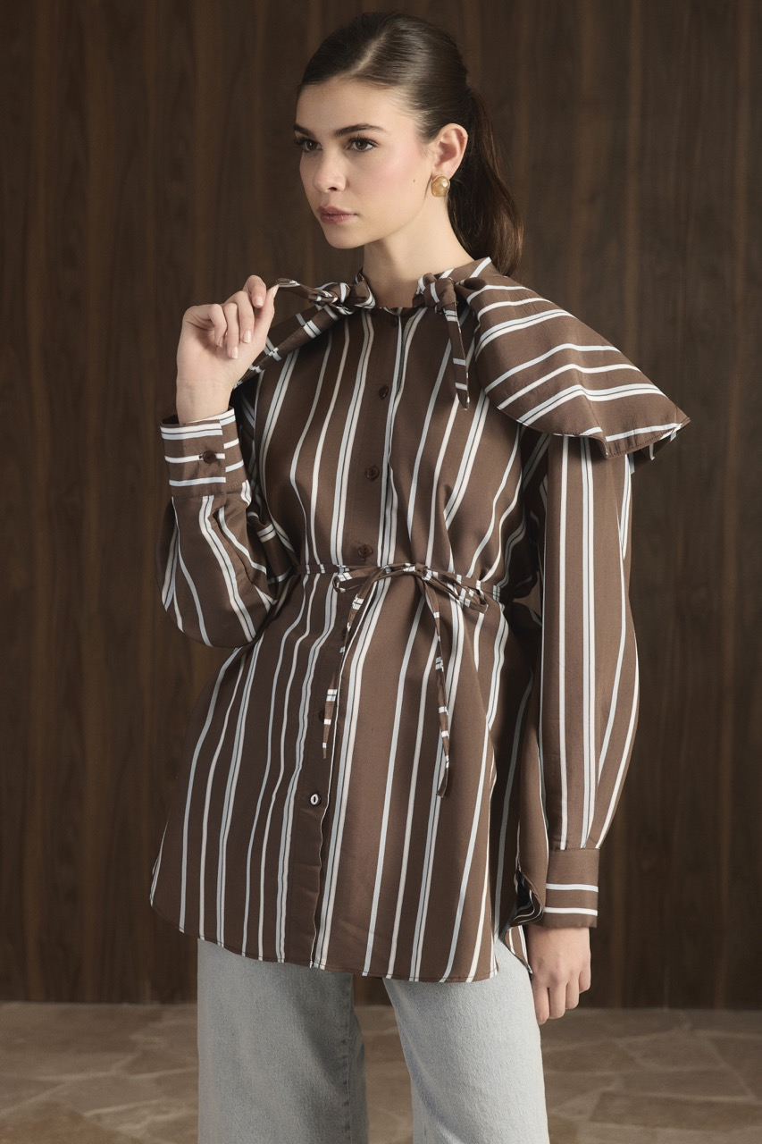 Geniş Yakalı Çizgili Gömlek - bebe mavisi