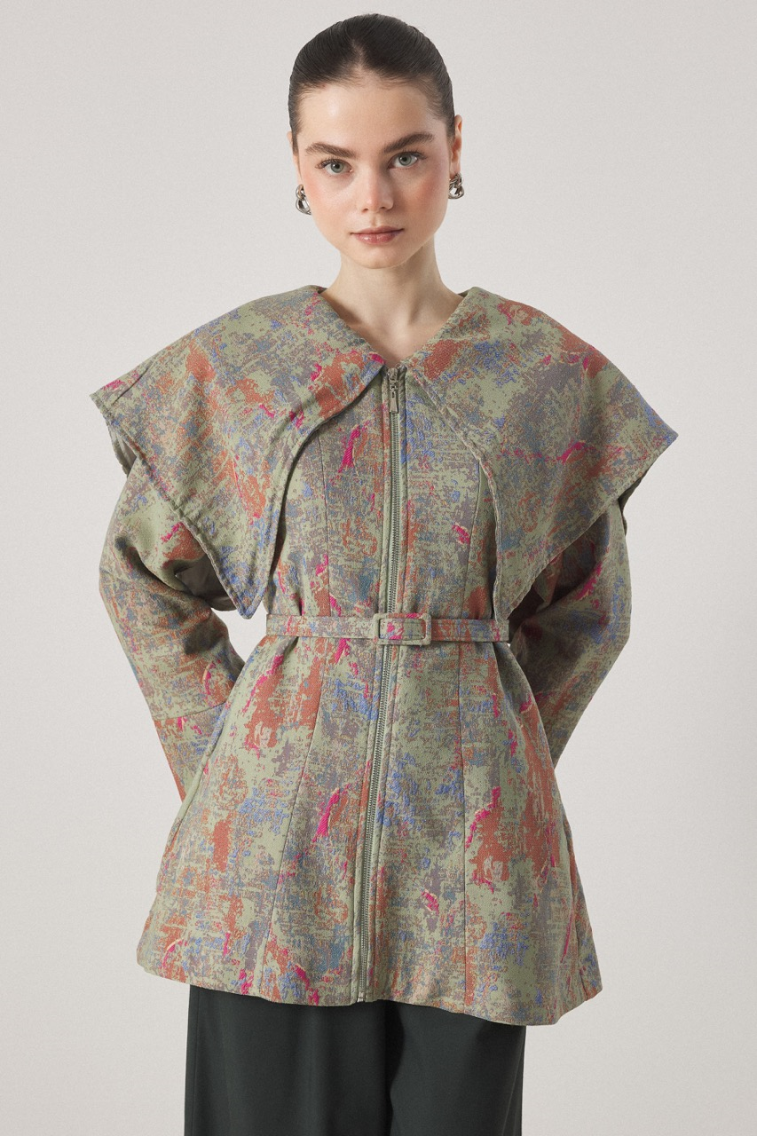 Geniş Yakalı Jakar Ceket - Mint