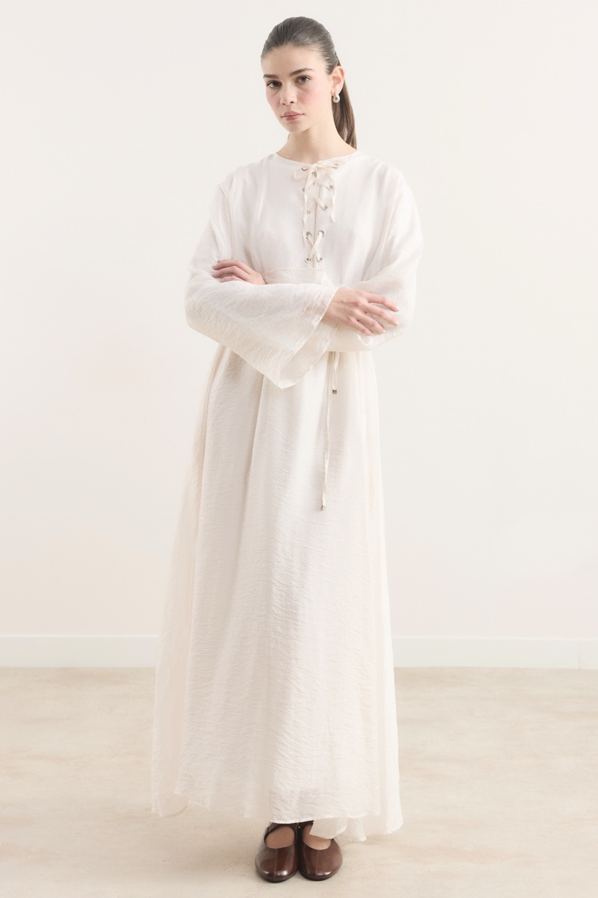 Lucy ÖNÜ KUŞ GÖZLÜ ELBİSE - Beyaz