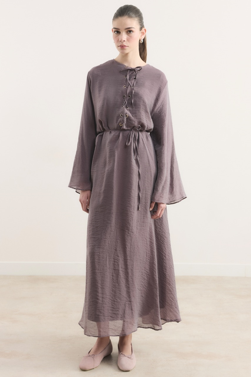 Lucy ÖNÜ KUŞ GÖZLÜ ELBİSE - Mürdüm