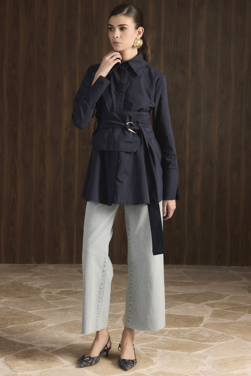 Maya Geniş Kemerli Gömlek - Lacivert