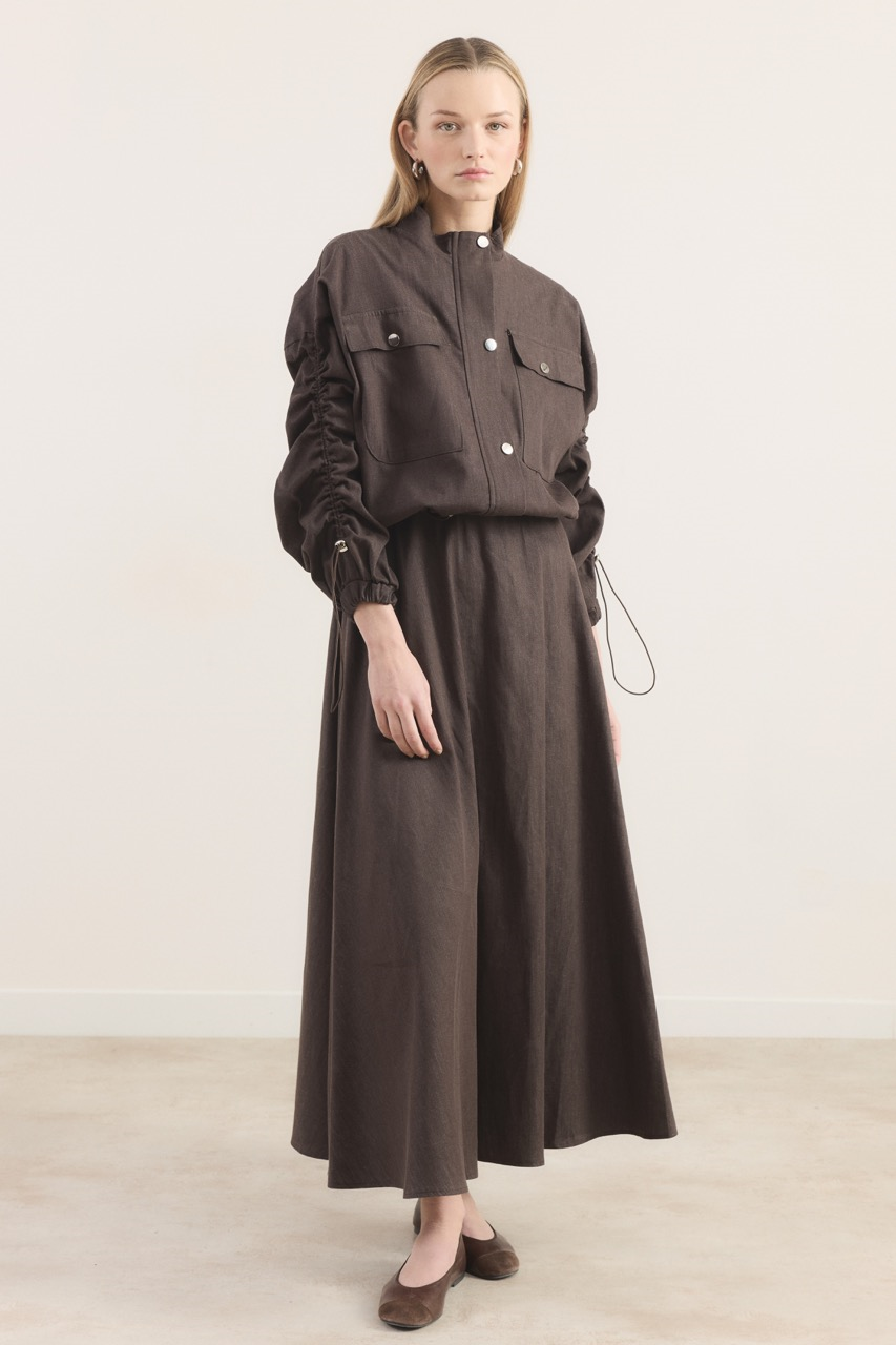 Megy Çift Cep Kapak Kol Tünelli Takım - Kahve