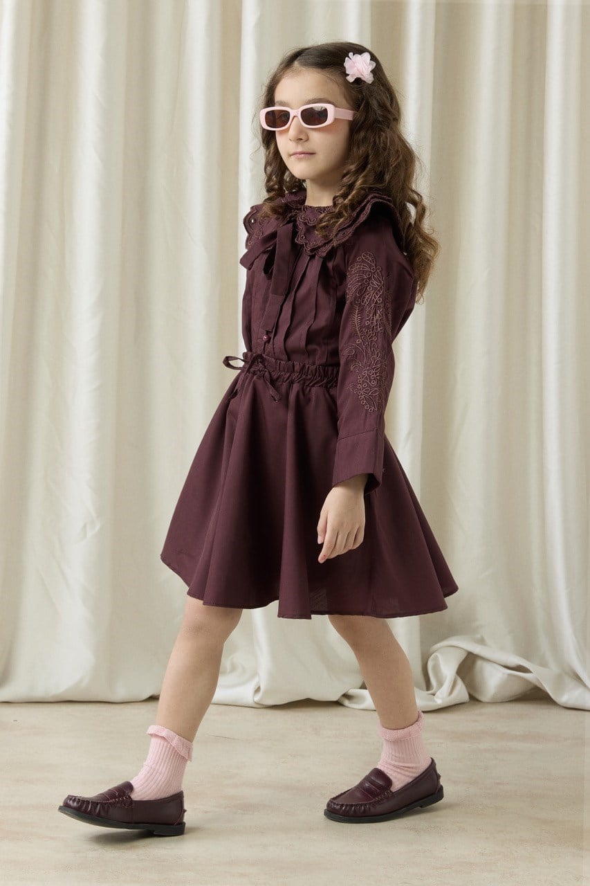 Nakışlı Dacron Etek Takım - Bordo