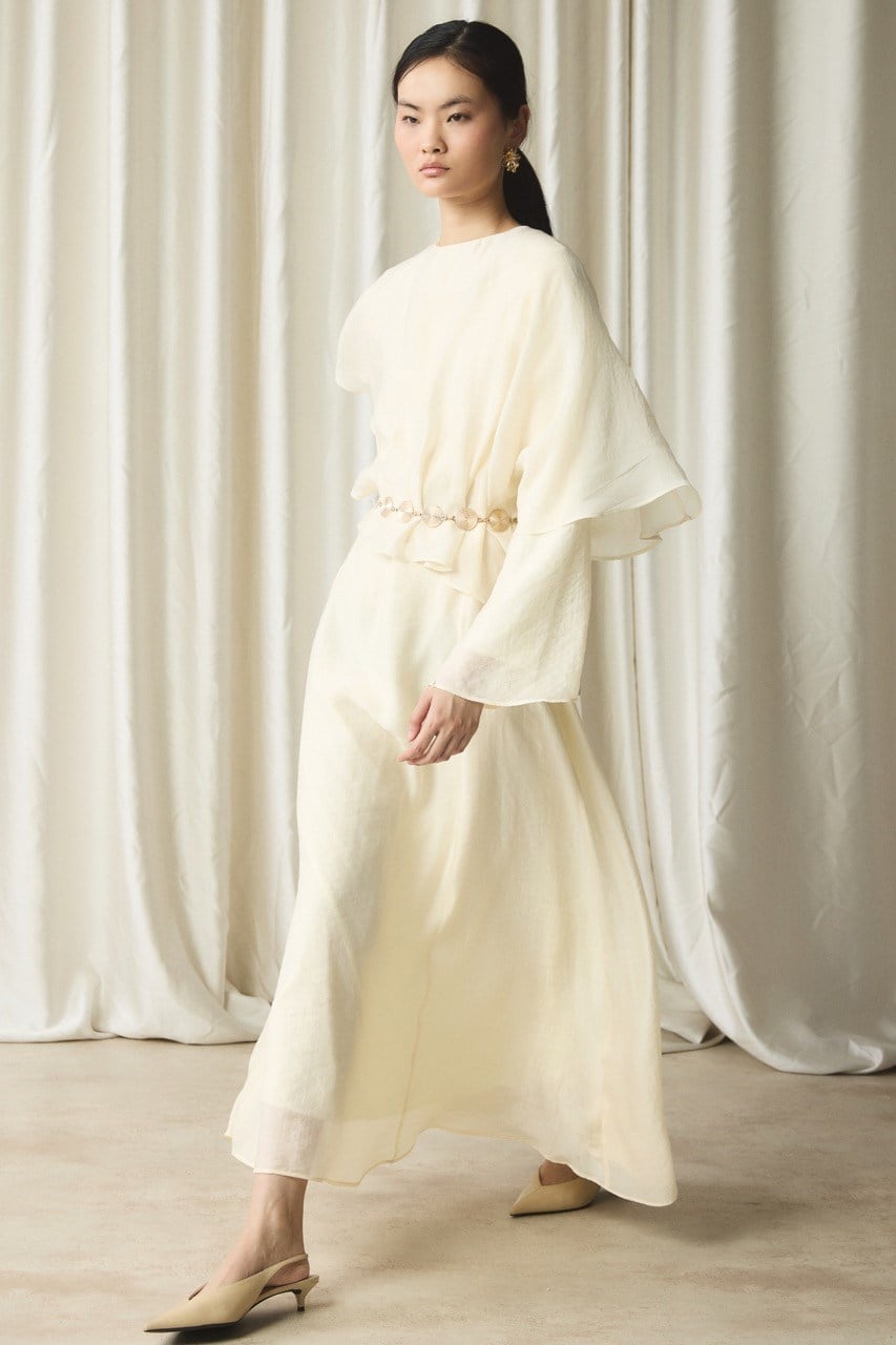 Omuz Detaylı Kemerli Elbise - Sarı