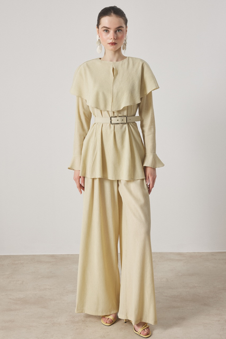 Omuzdan Allerli Mono Piliseli Takım - Olive