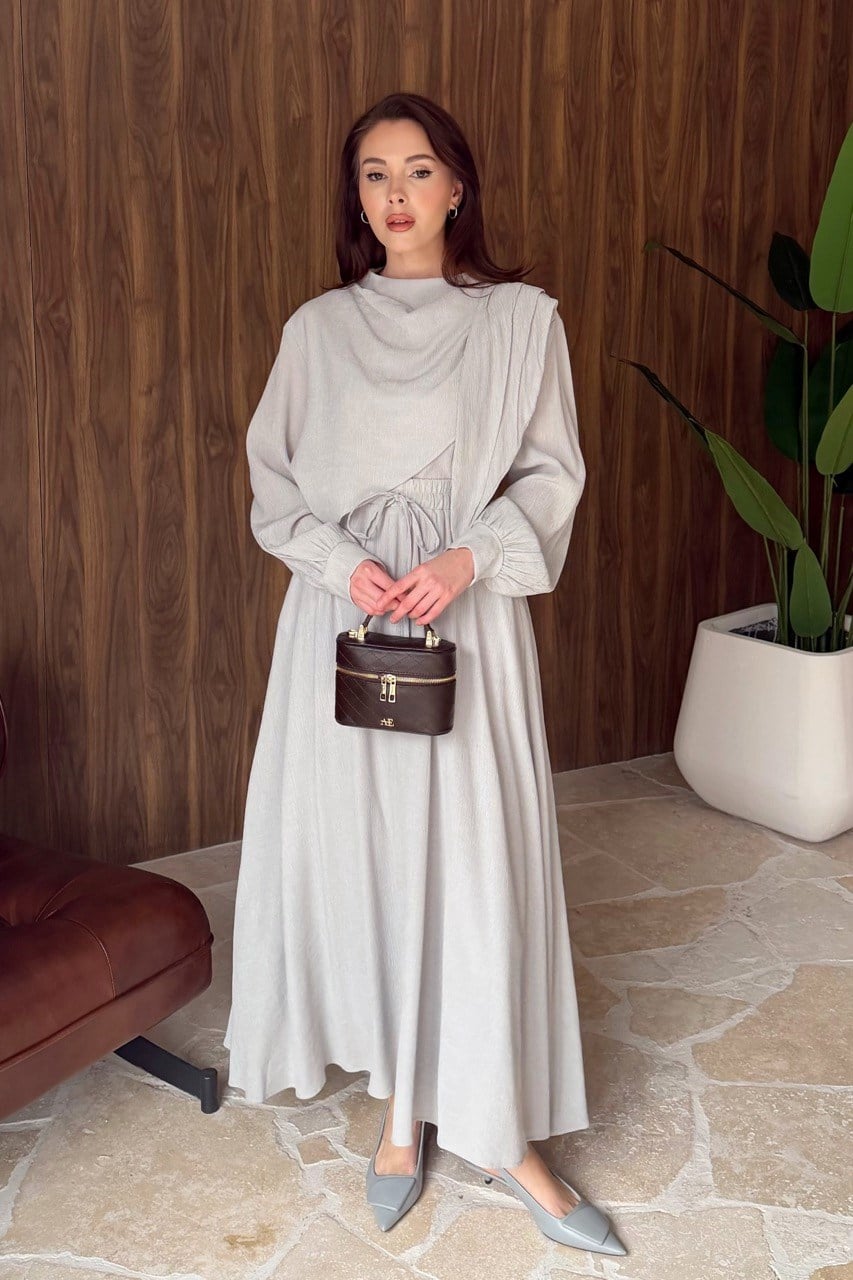 Omuzdan Şallı Mono Pilise Etek Takım - bebe mavisi